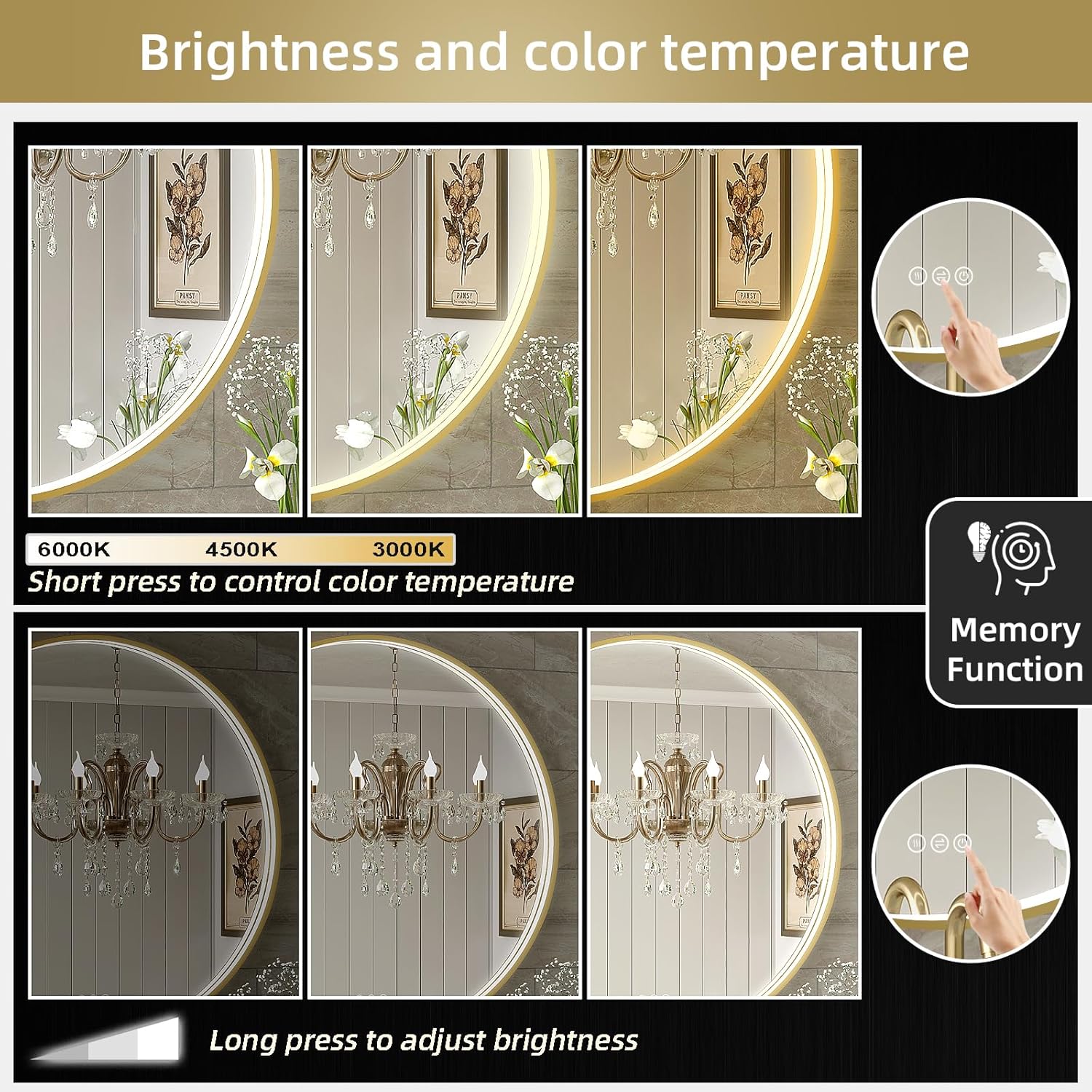 Oerbasz 32 Inch Gold Framed LED Bathroom Mirror 1