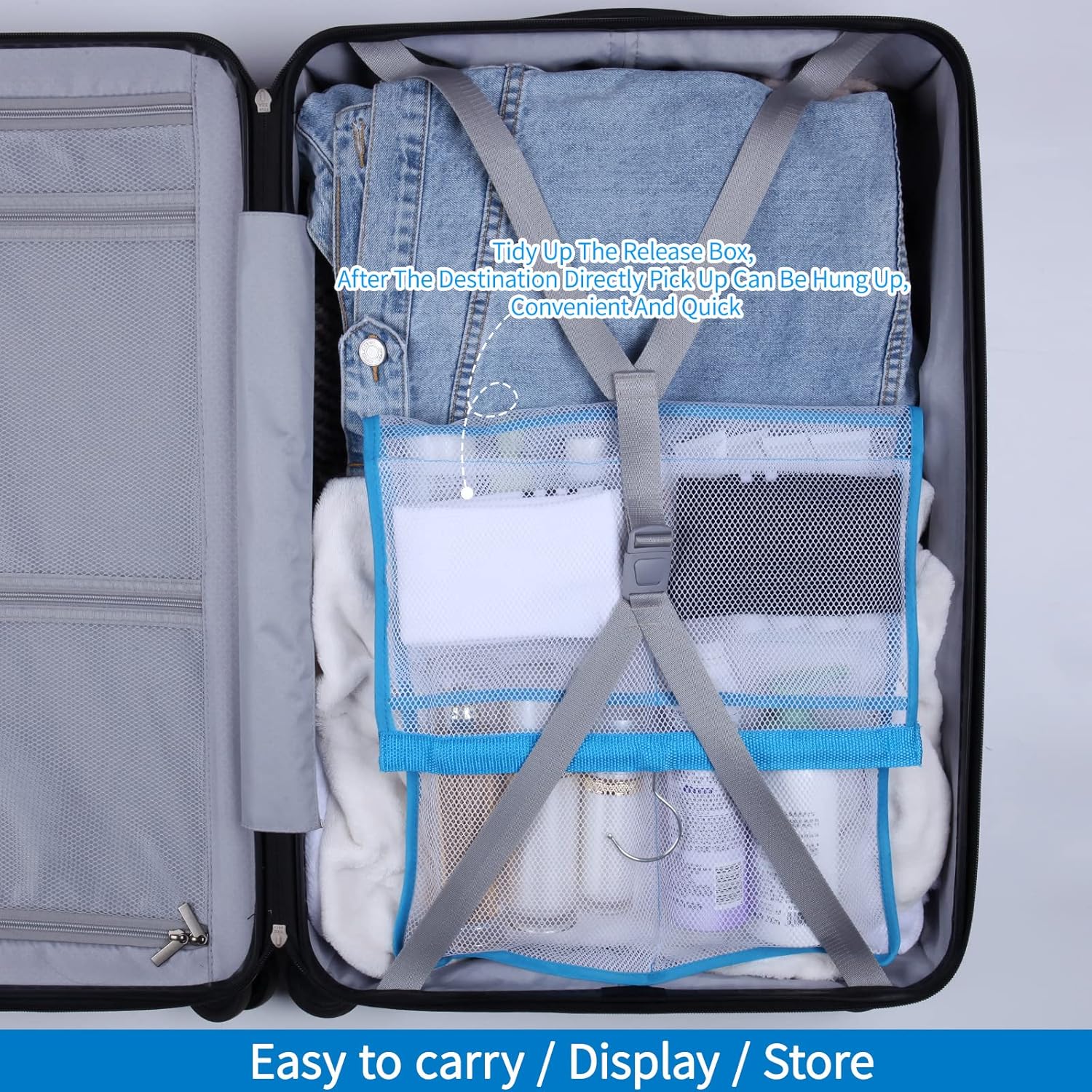 6 Storage Pockets Hanging Mesh Shower Caddy Blue 1