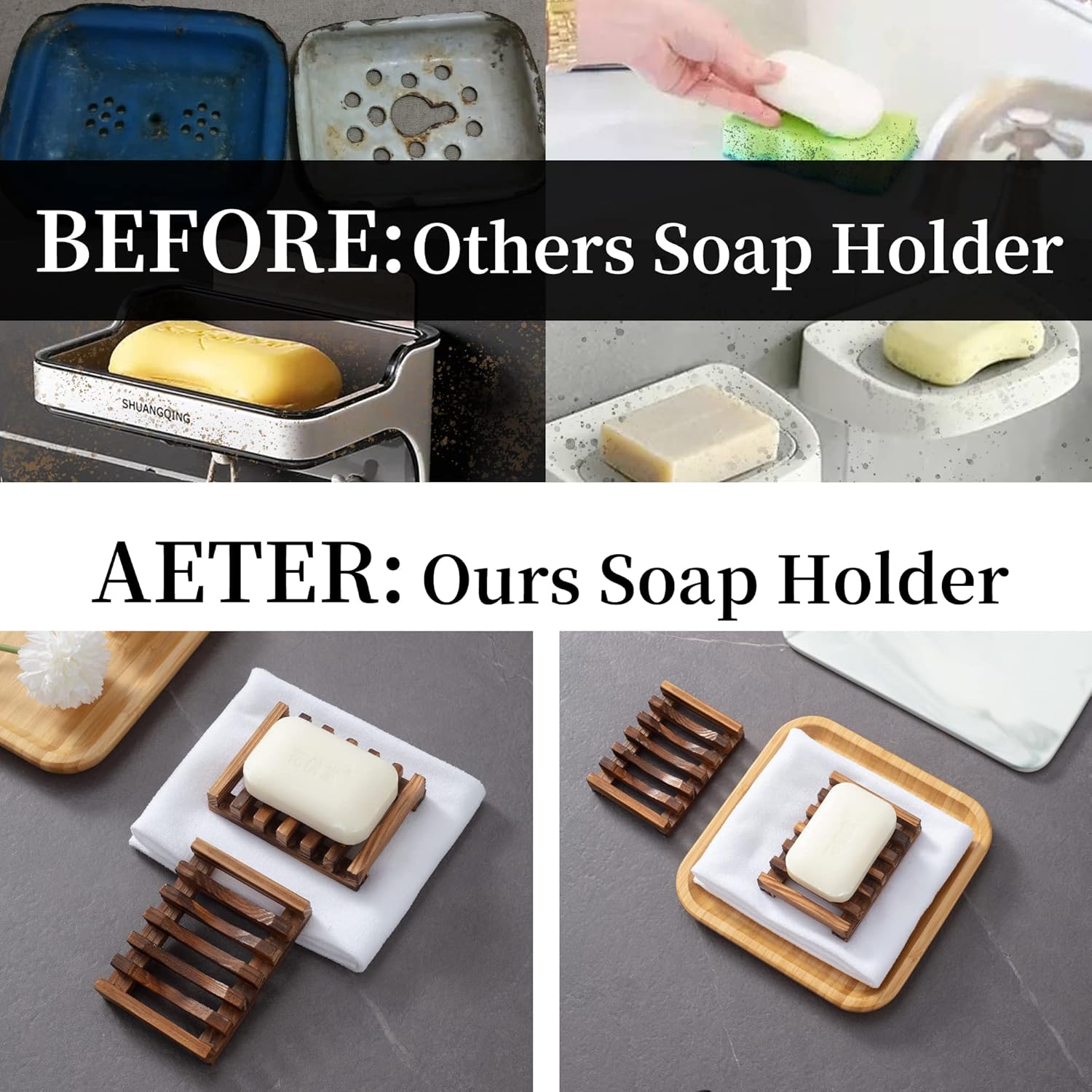 Vowupt Wooden Soap Dish Set of 2 for Shower