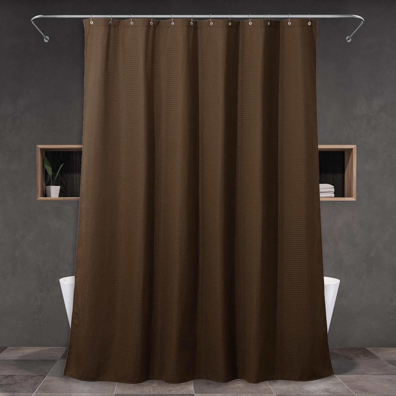 Popkozzi Brown Waffle Weave Shower Curtain 72x72