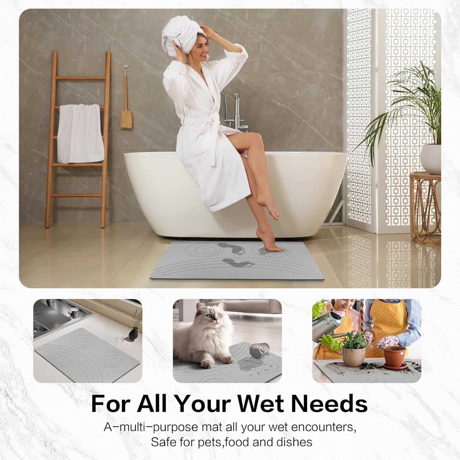 Stone Bath Mat - Non Slip Quick Drying Easy to Clean 236x154 Inch