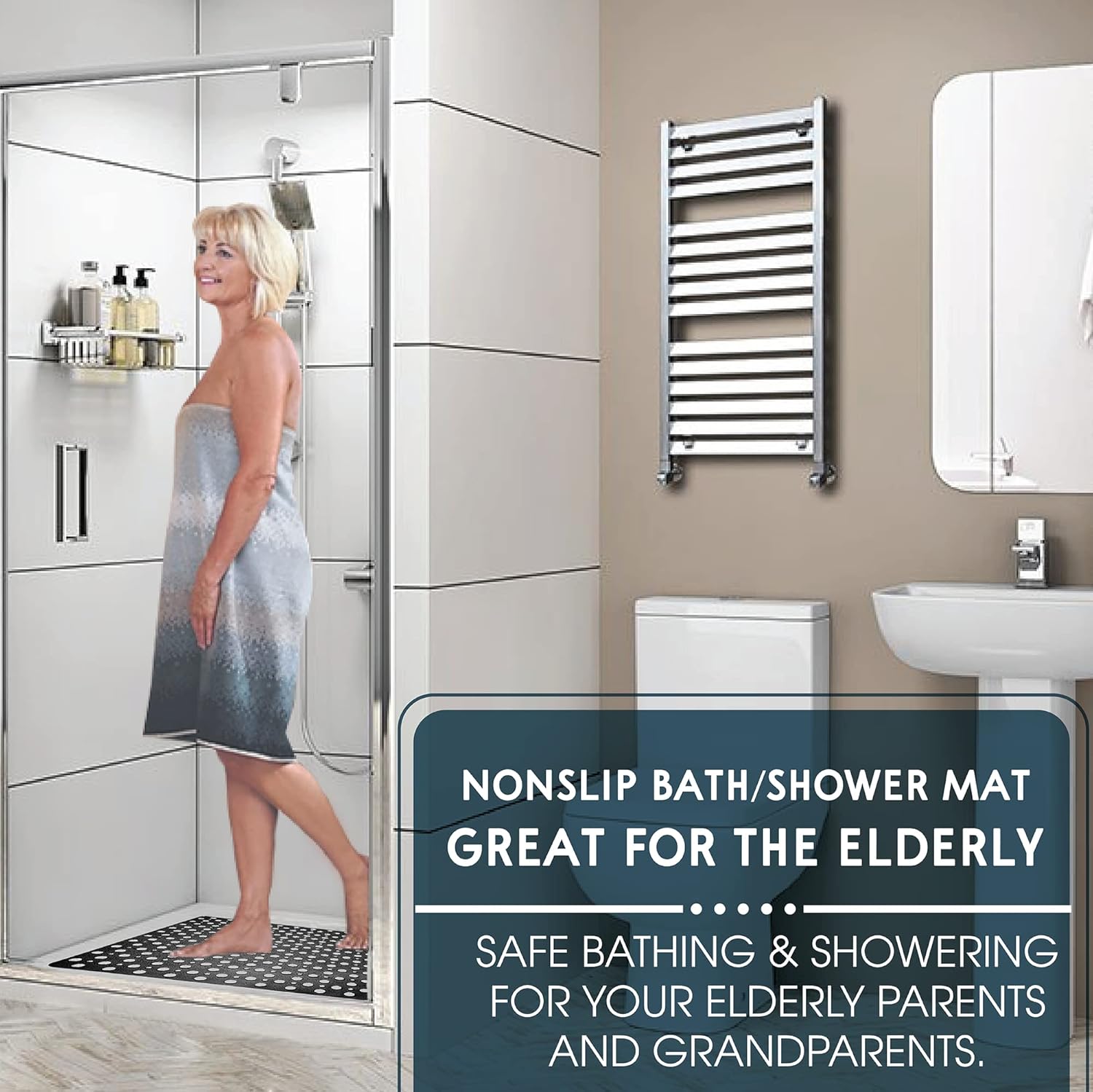 ENKOSI 21x21 Non-Slip TPE Square Shower Mat with Suction Cups