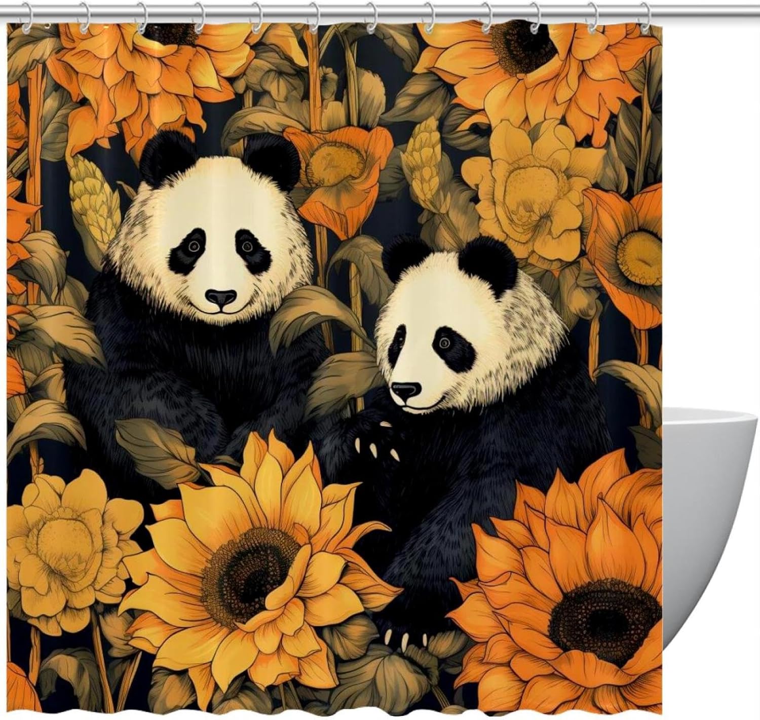VAPOKF Two Panda Shower Curtain Set with 12 Hooks - 60x72 Inches