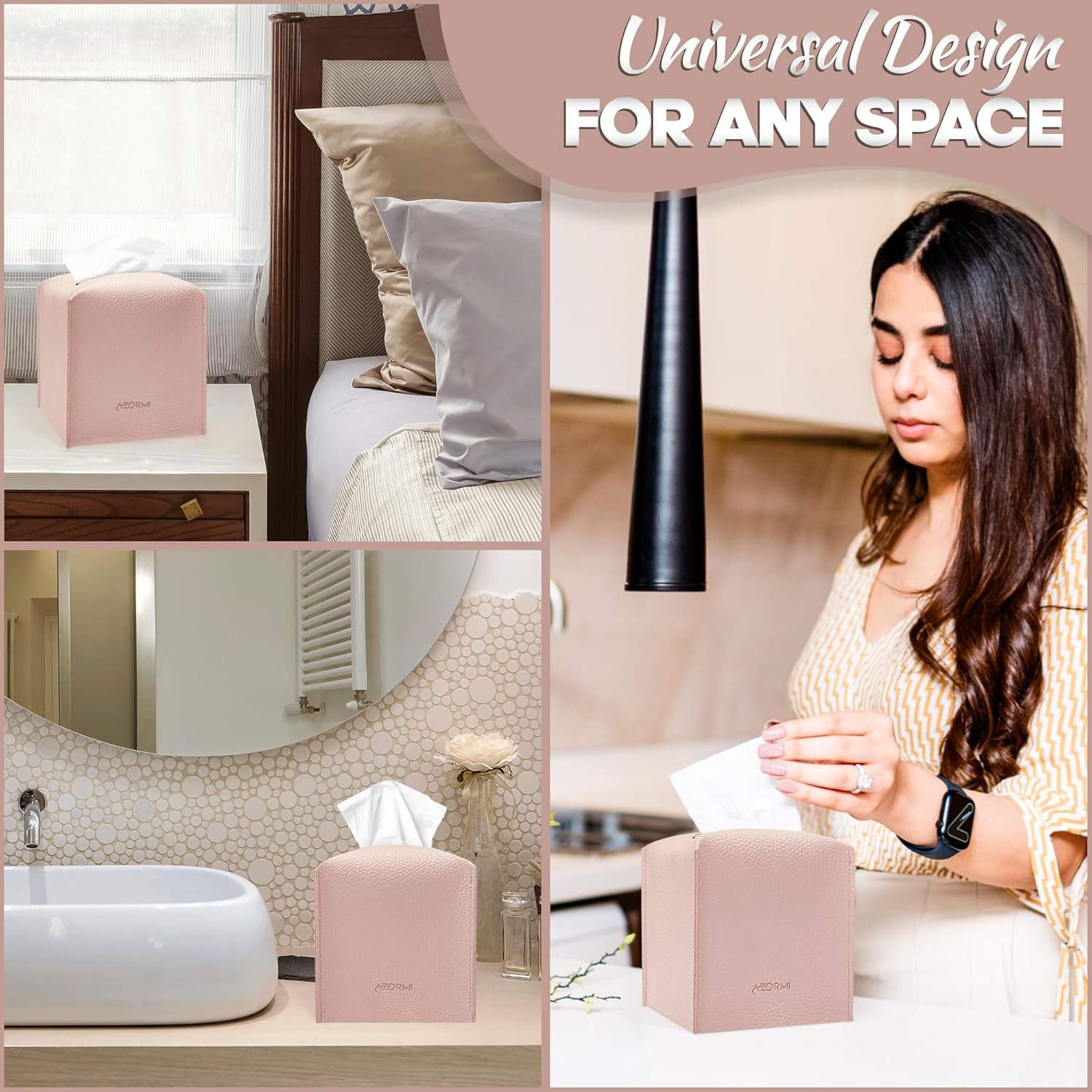 AZORMI Tissue Box Cover Holder Light Pink 1