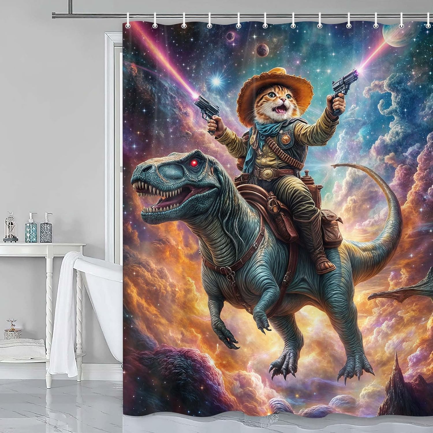Cute Kids Unicorn Dinosaur Shower Curtain Set