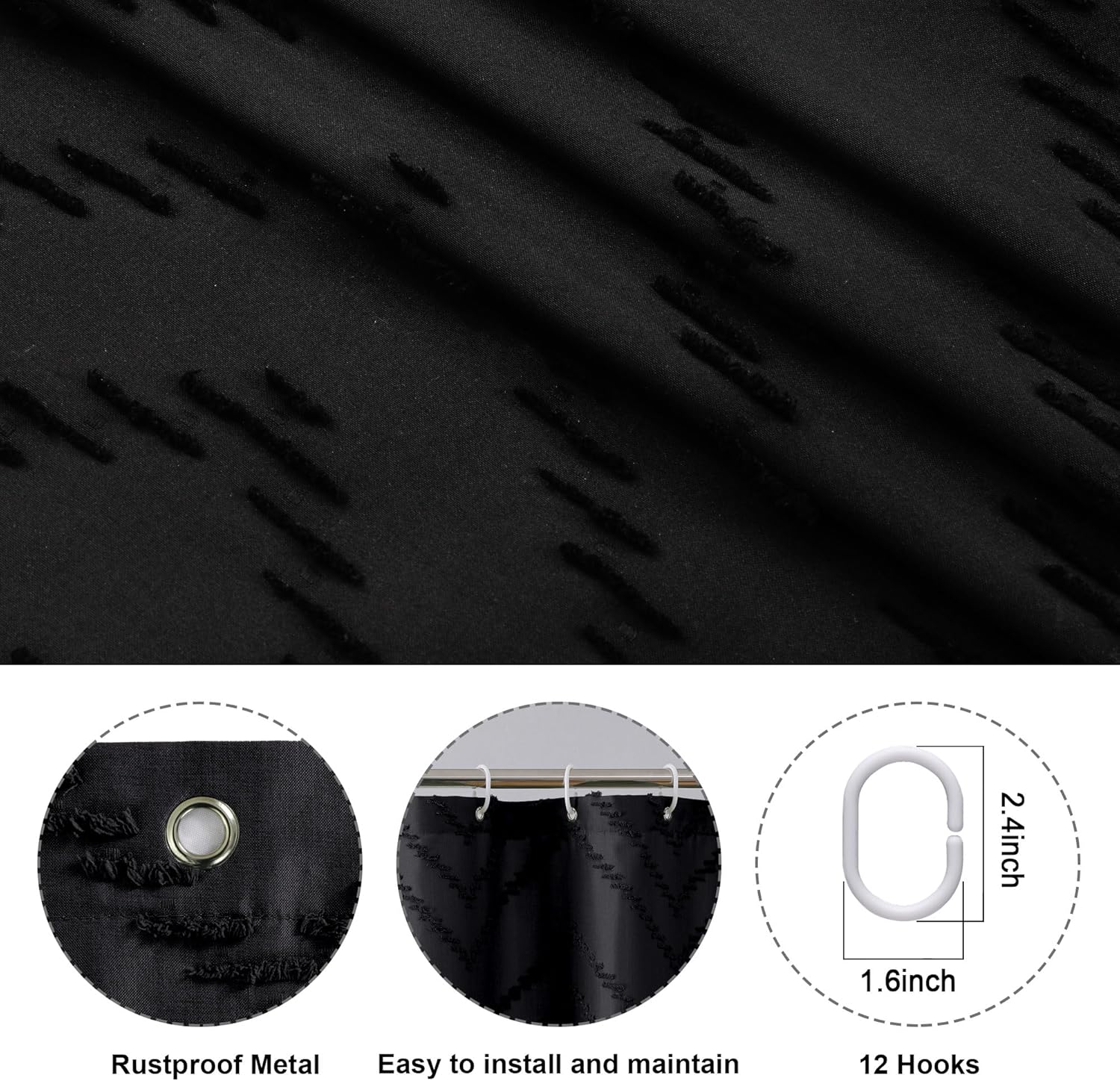 Chevron Extra Long Black Boho Shower Curtain 72x96