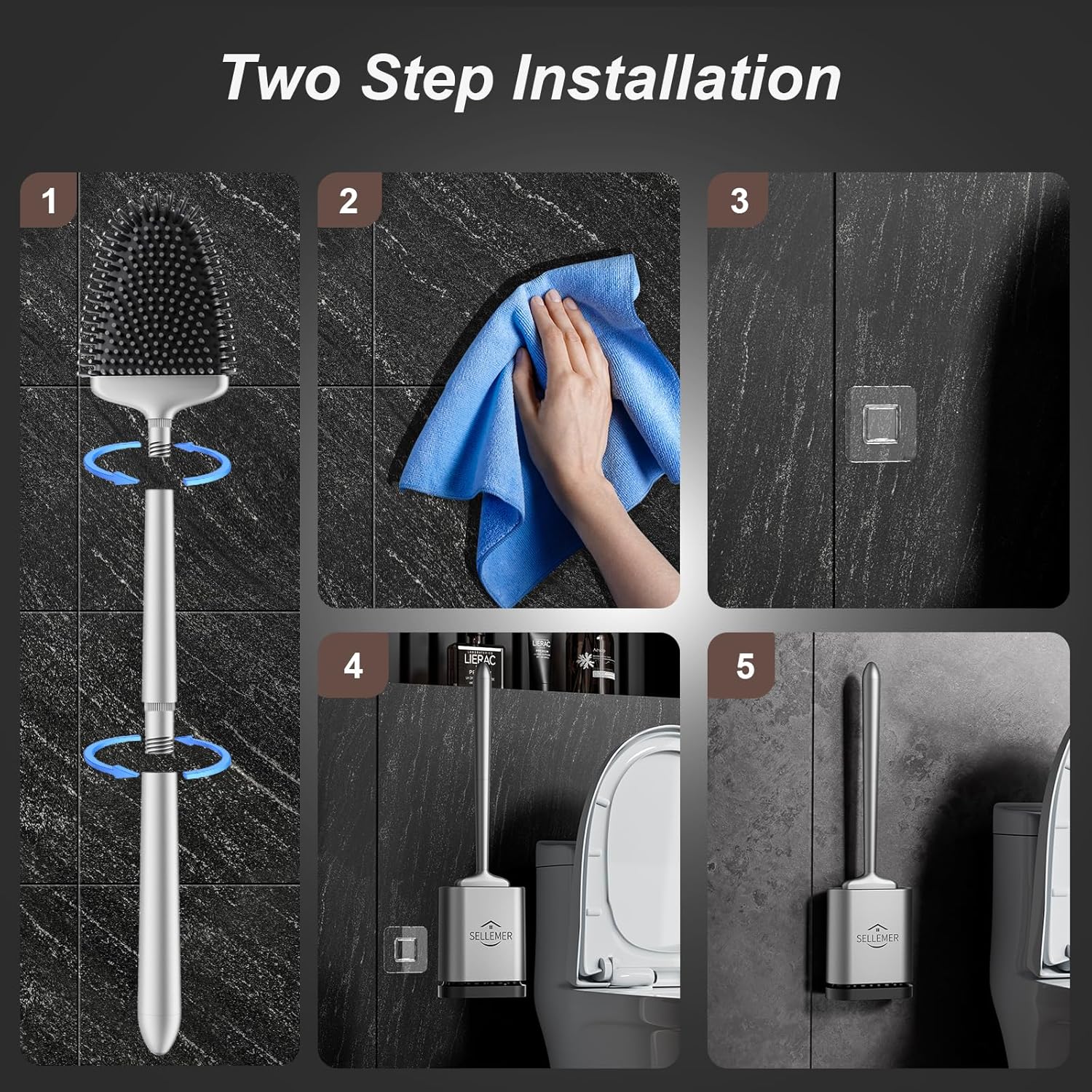 Sellemer Toilet Brush with Silicone Bristles and Holder