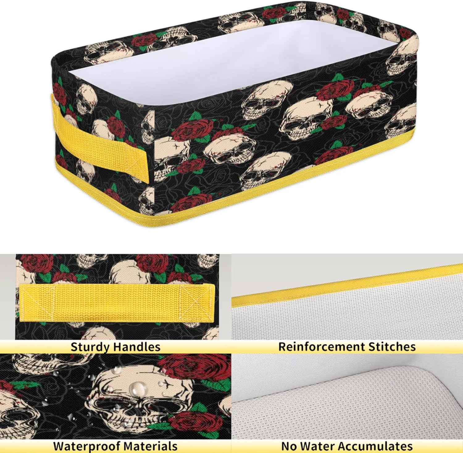 Snatocys Skull Floral Toilet Paper Basket with Handles 1