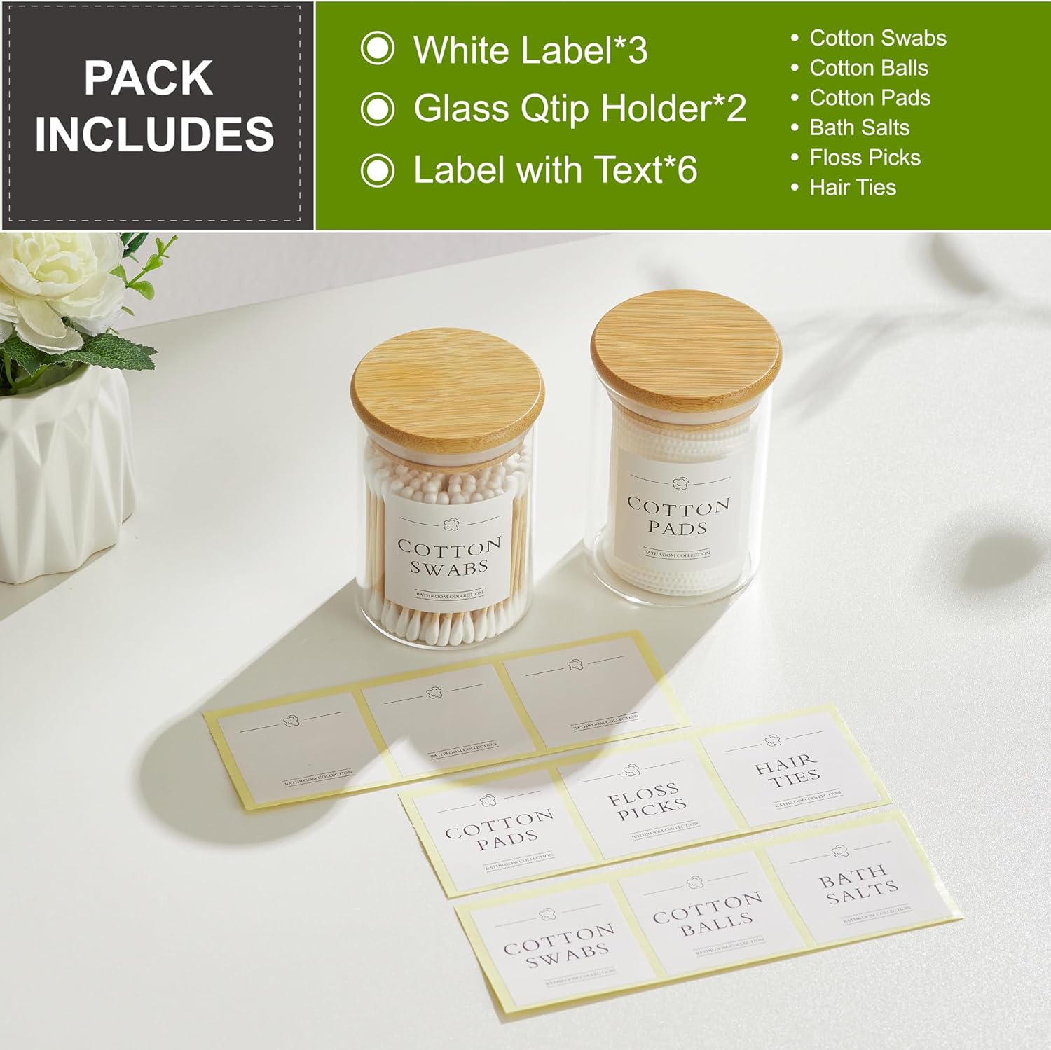 INIUNIK 2 Pack Qtip Holder Dispenser with Bamboo Lids
