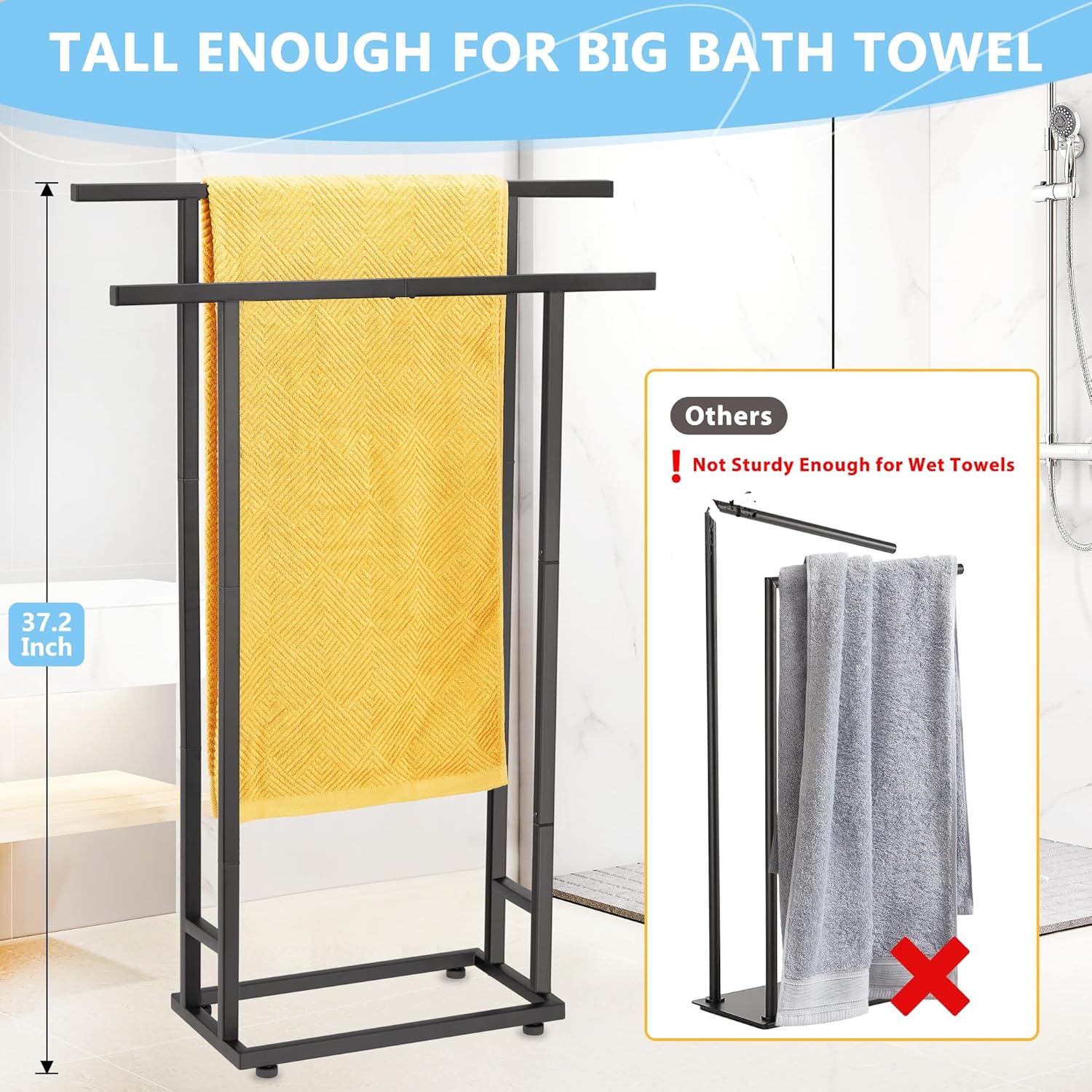 ALHAKIN 2 Tier Standing Towel Rack Black