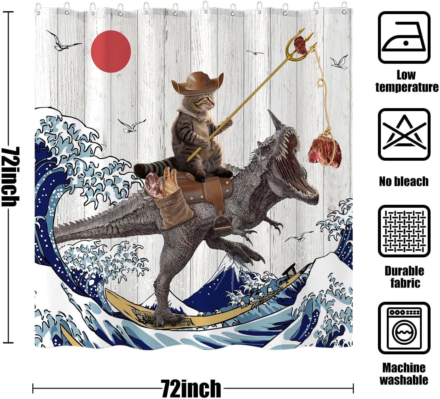 Fowocu Funny Dinosaur Cat Shower Curtain