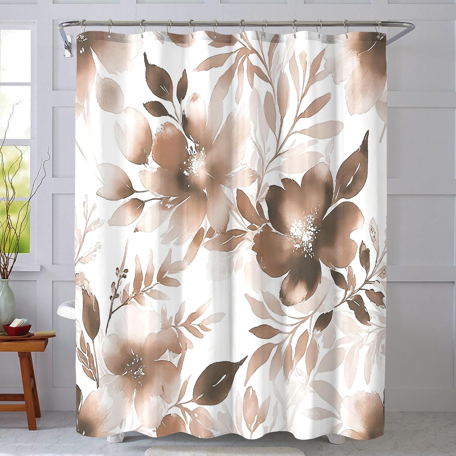COSEVIER Floral Shower Curtain 72x72 Inch Brown