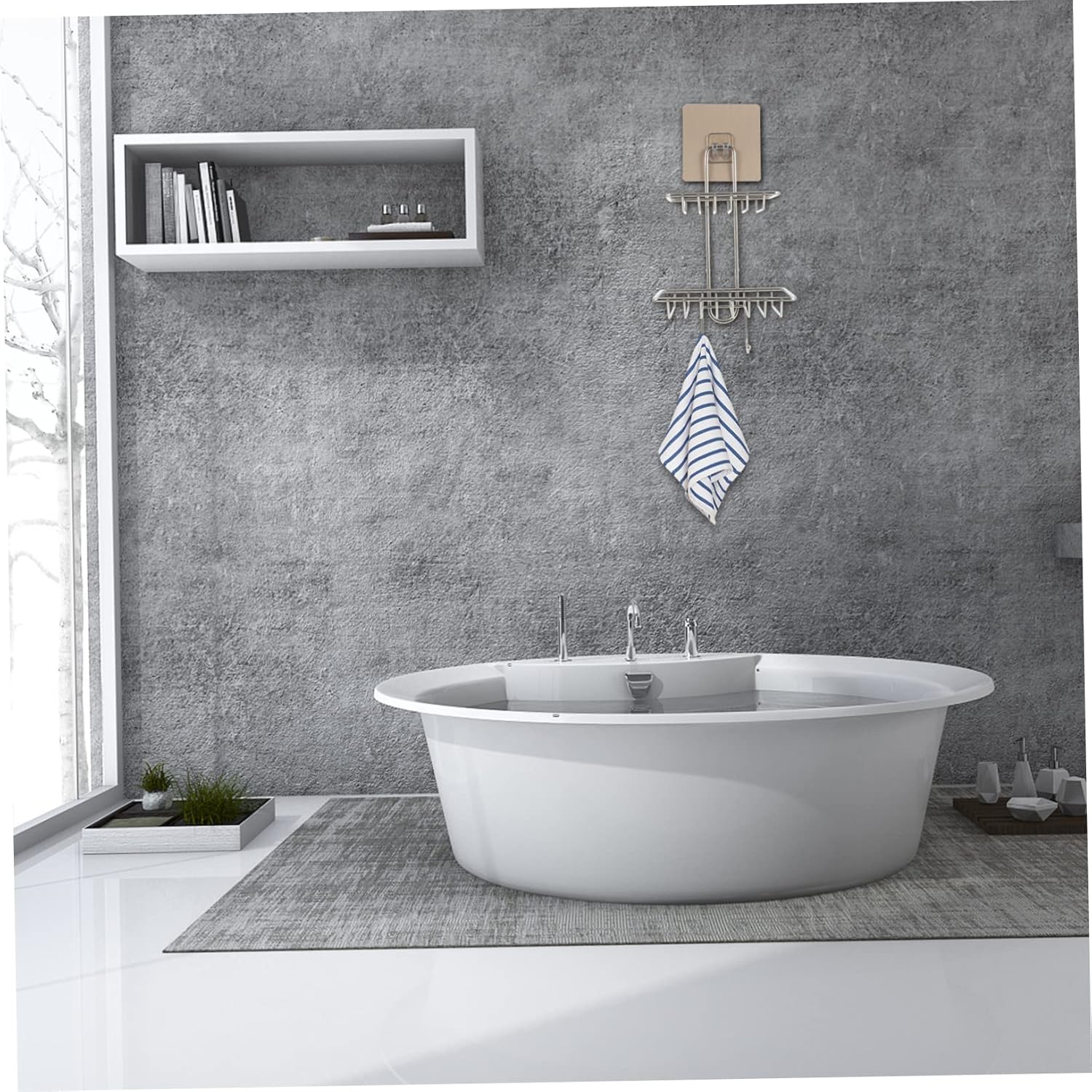 Alipis Double-Deck Soap Rack with Hooks and Sponge Holder