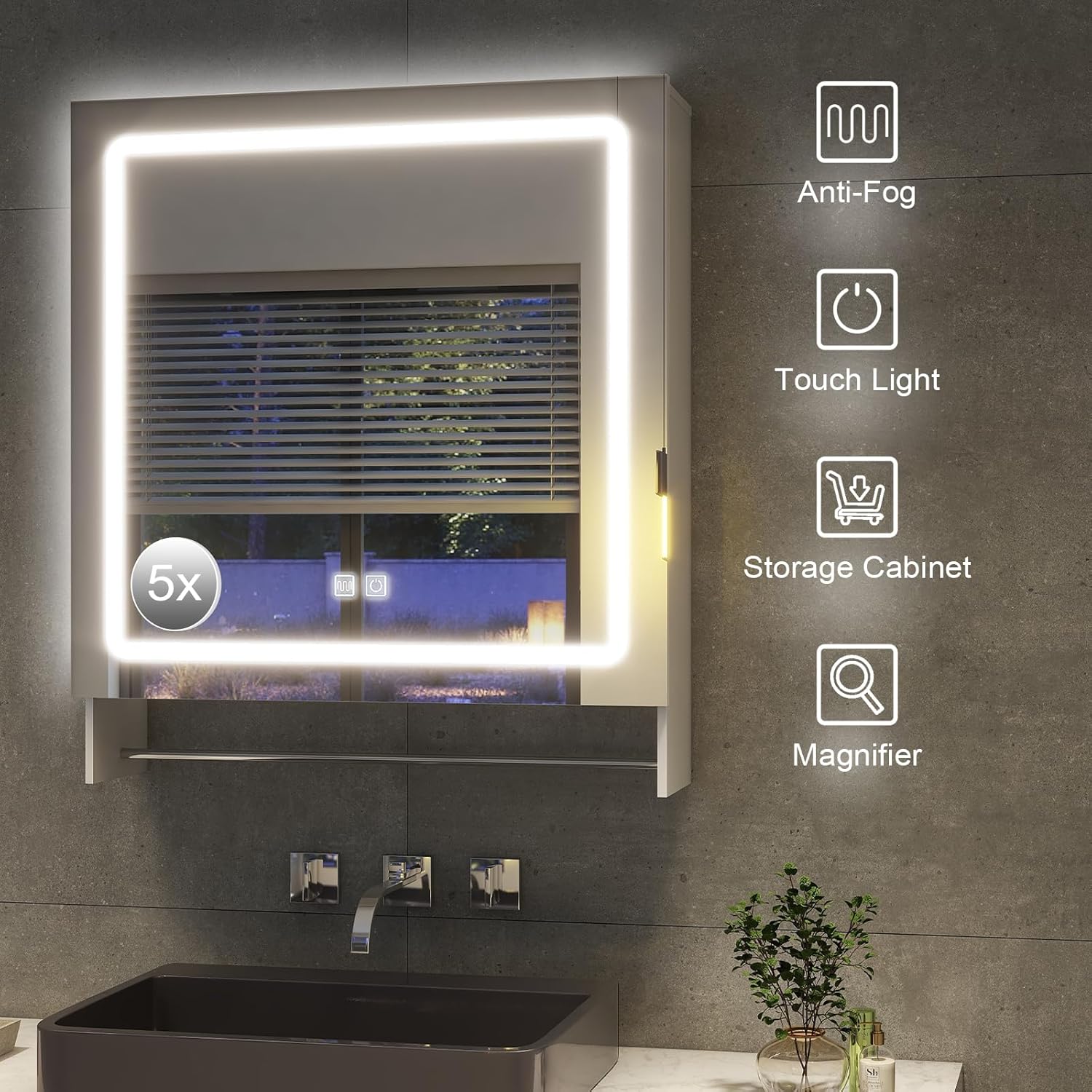 Vabches LED Bathroom Mirror 32x36 Anti-Fog Wall Mount