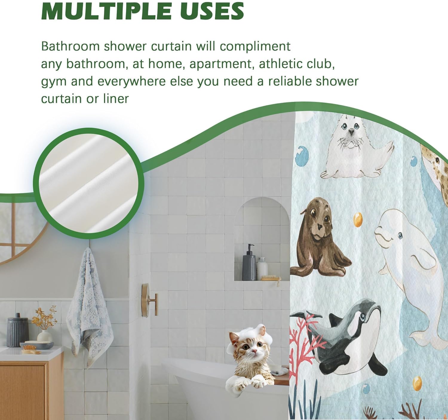 Cute Ocean Animal Shower Curtain 72x72 Inches