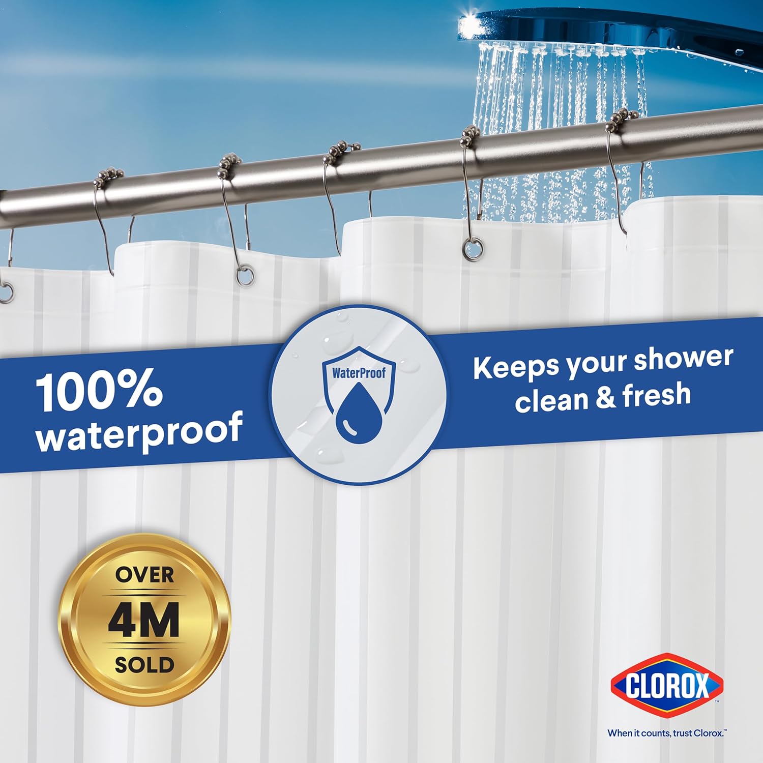 Clorox Premium Striped Shower Curtain Liner