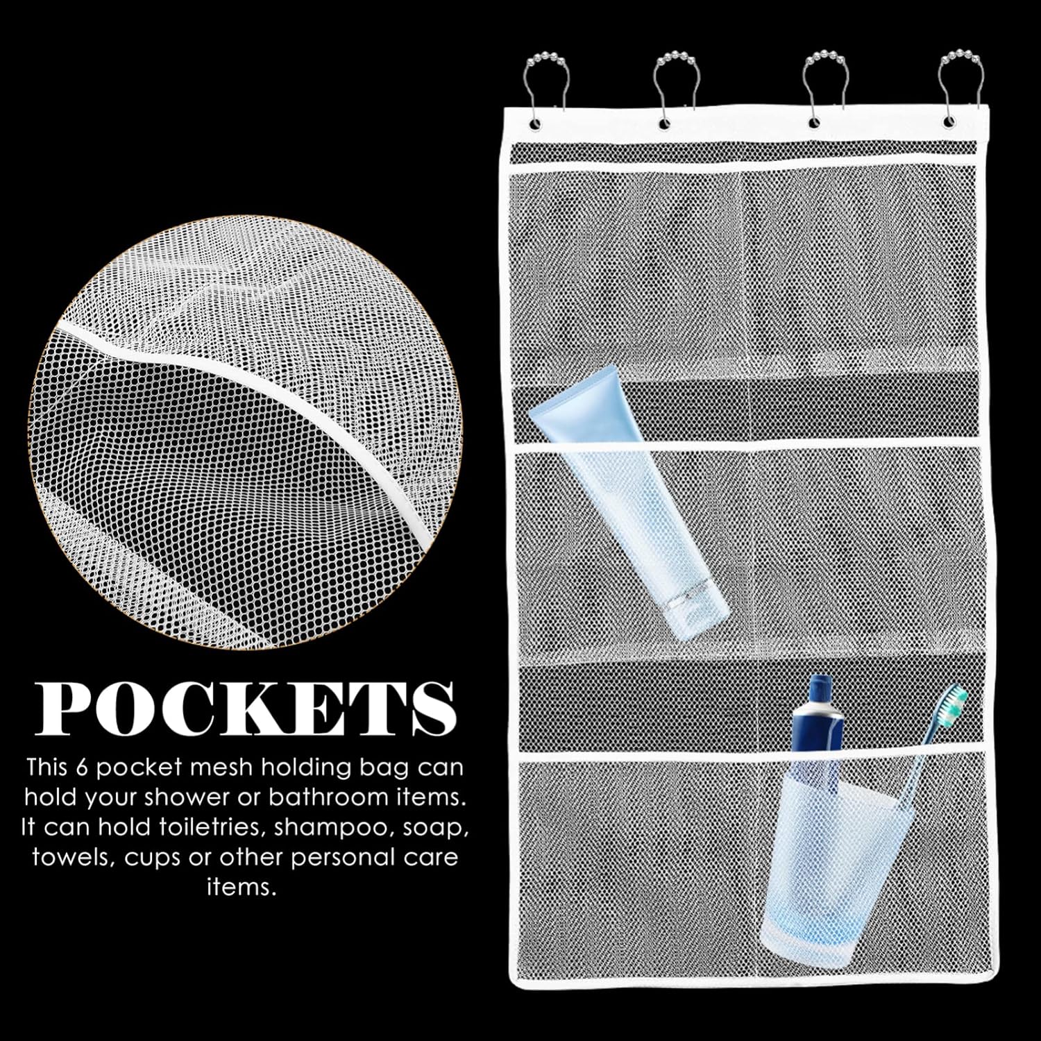 OUNONA Shower Organizer Mesh Bag with 6 Pockets