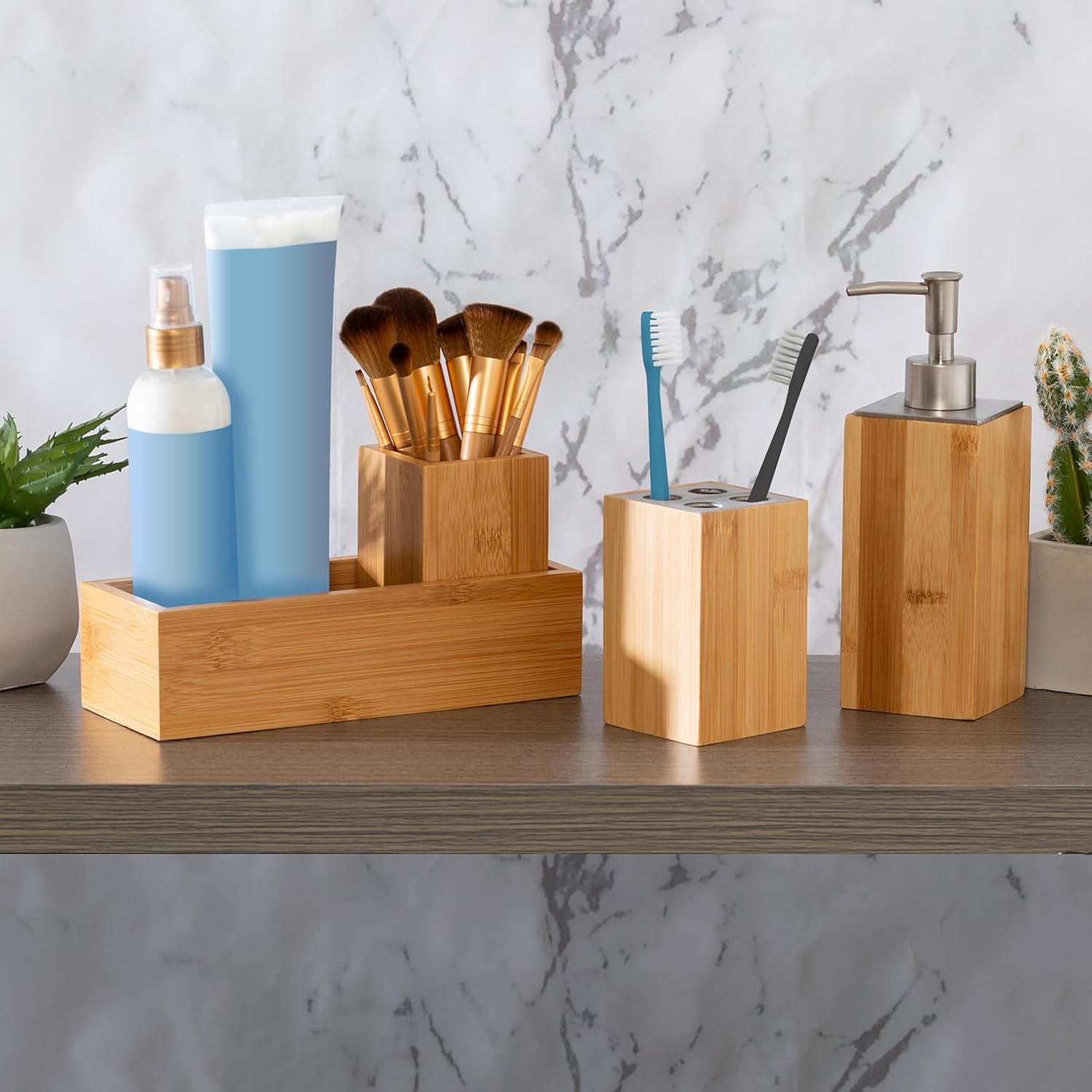 Honey-Can-Do Bamboo Bathroom Accessories Set 4-Piece