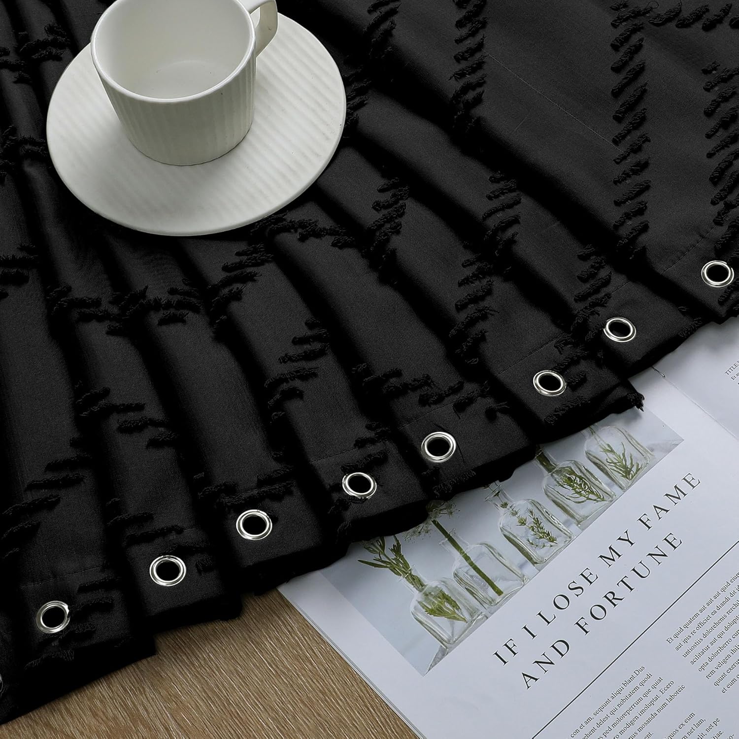 Chevron Extra Long Black Boho Shower Curtain 72x96