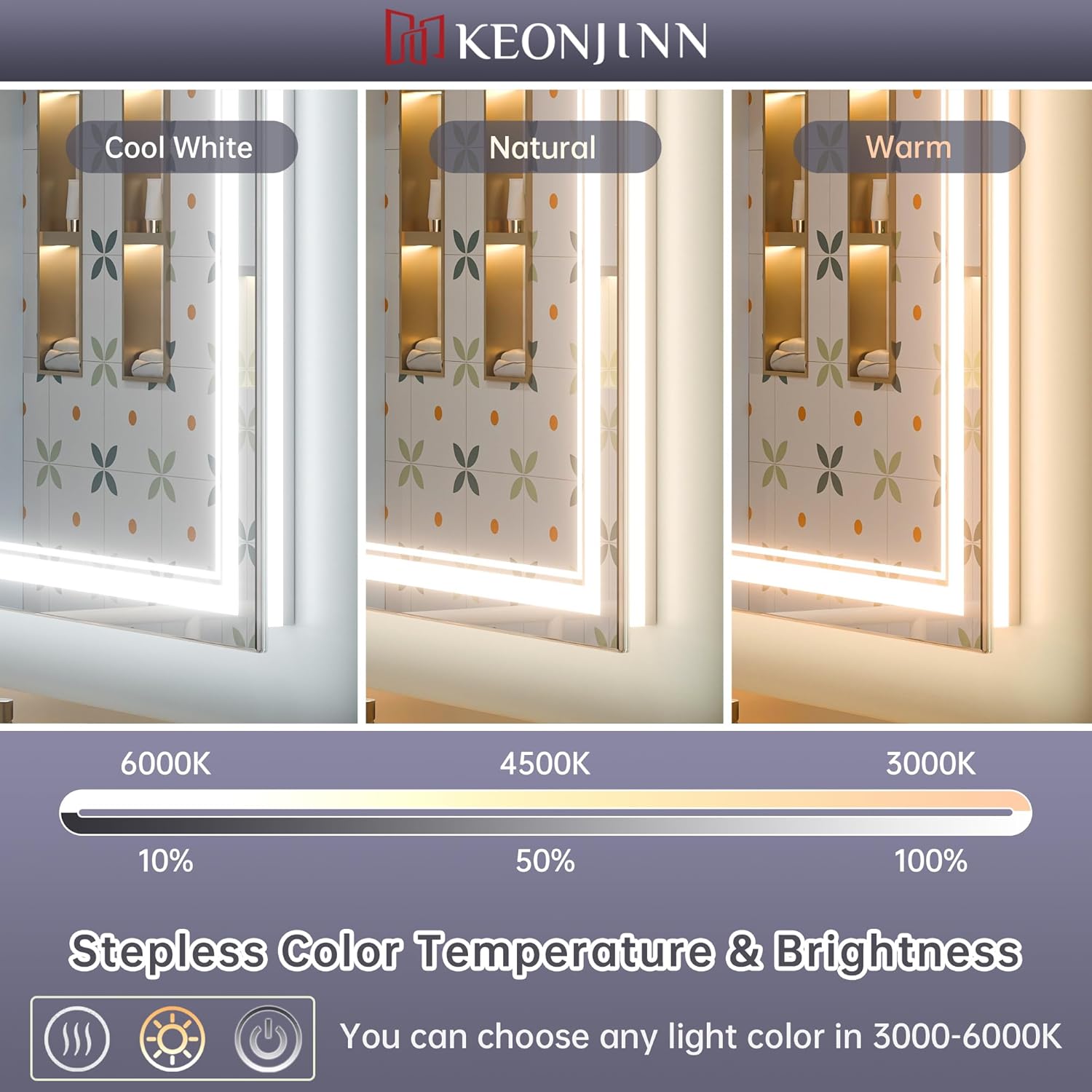 Keonjinn 60 x 36 LED Bathroom Mirror with Frontlit and Backlit
