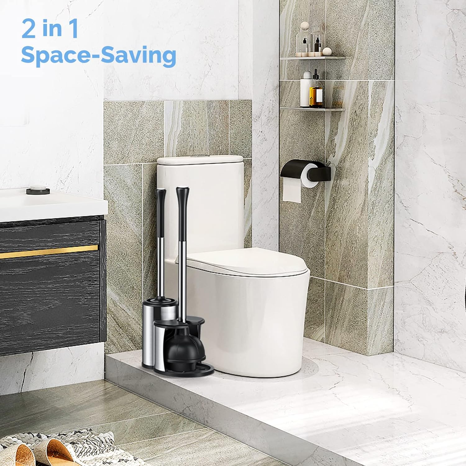 HAMITOR 2-in-1 Toilet Plunger and Brush Set with Holder