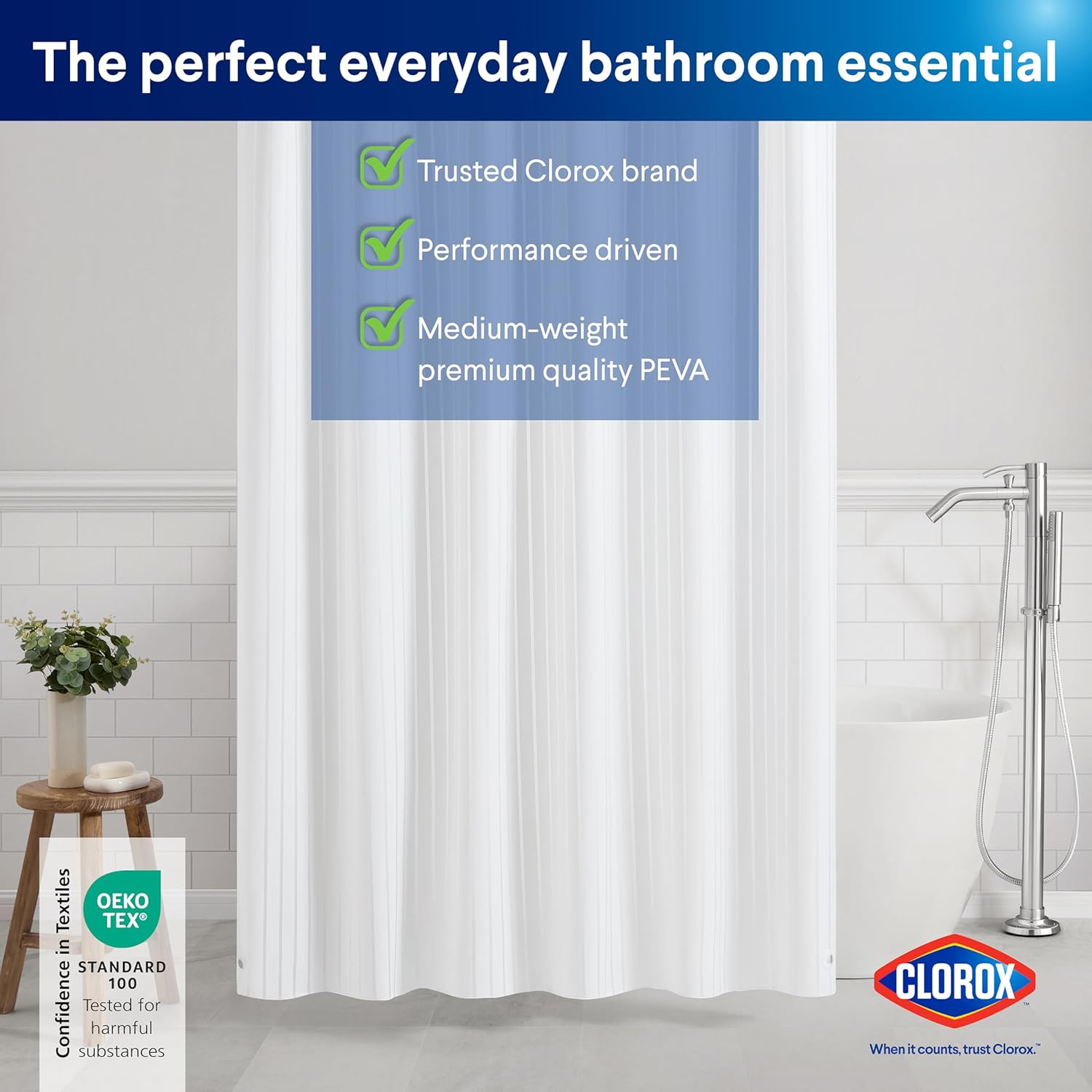 Clorox Premium Striped Shower Curtain Liner