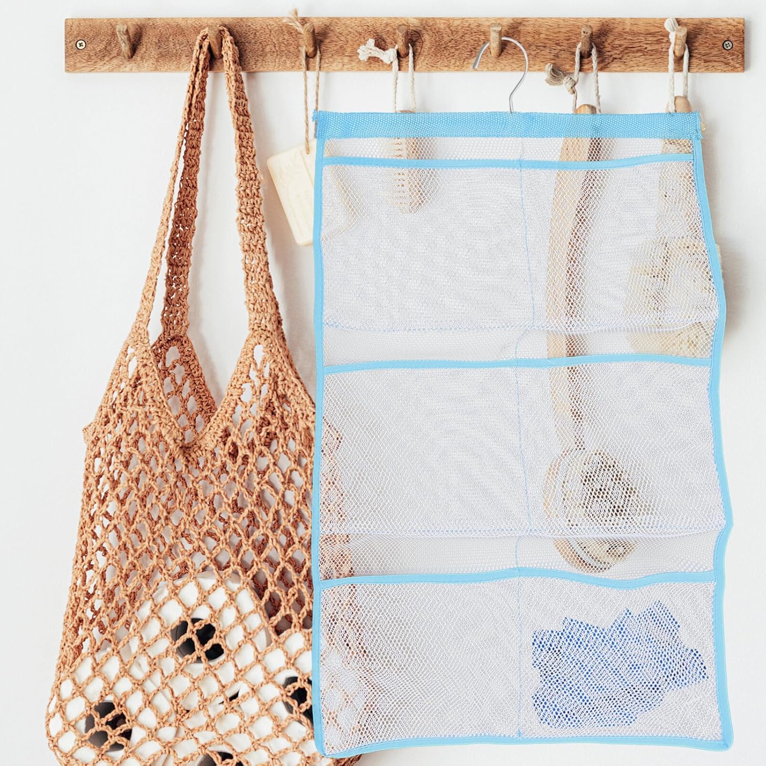 Abaodam Mesh Shower Organizer with 6 Pockets and Rotating Hook