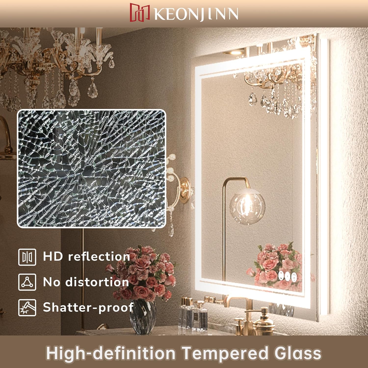 Keonjinn 60 x 36 LED Bathroom Mirror with Frontlit and Backlit