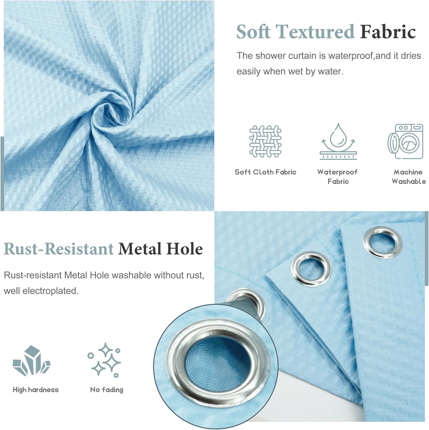 Tititex Solid Sky Blue Shower Curtain Liner with 2 Magnets 1