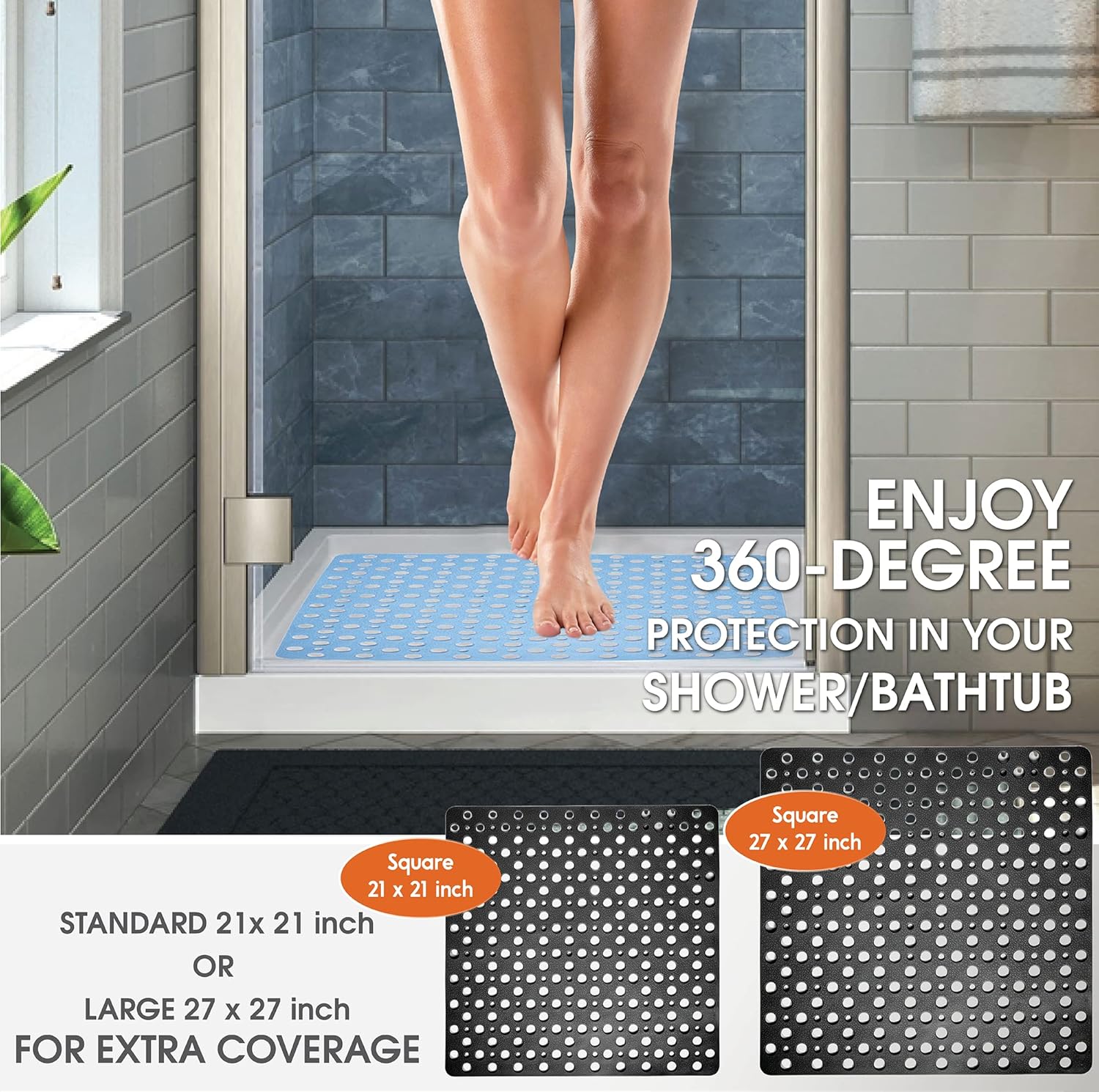 ENKOSI 21x21 Non-Slip TPE Square Shower Mat with Suction Cups