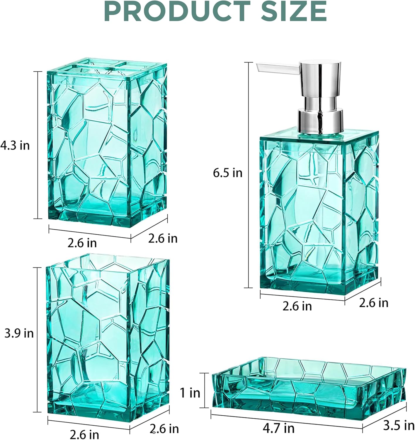HBlife Teal Blue Acrylic Bathroom Accessory Set