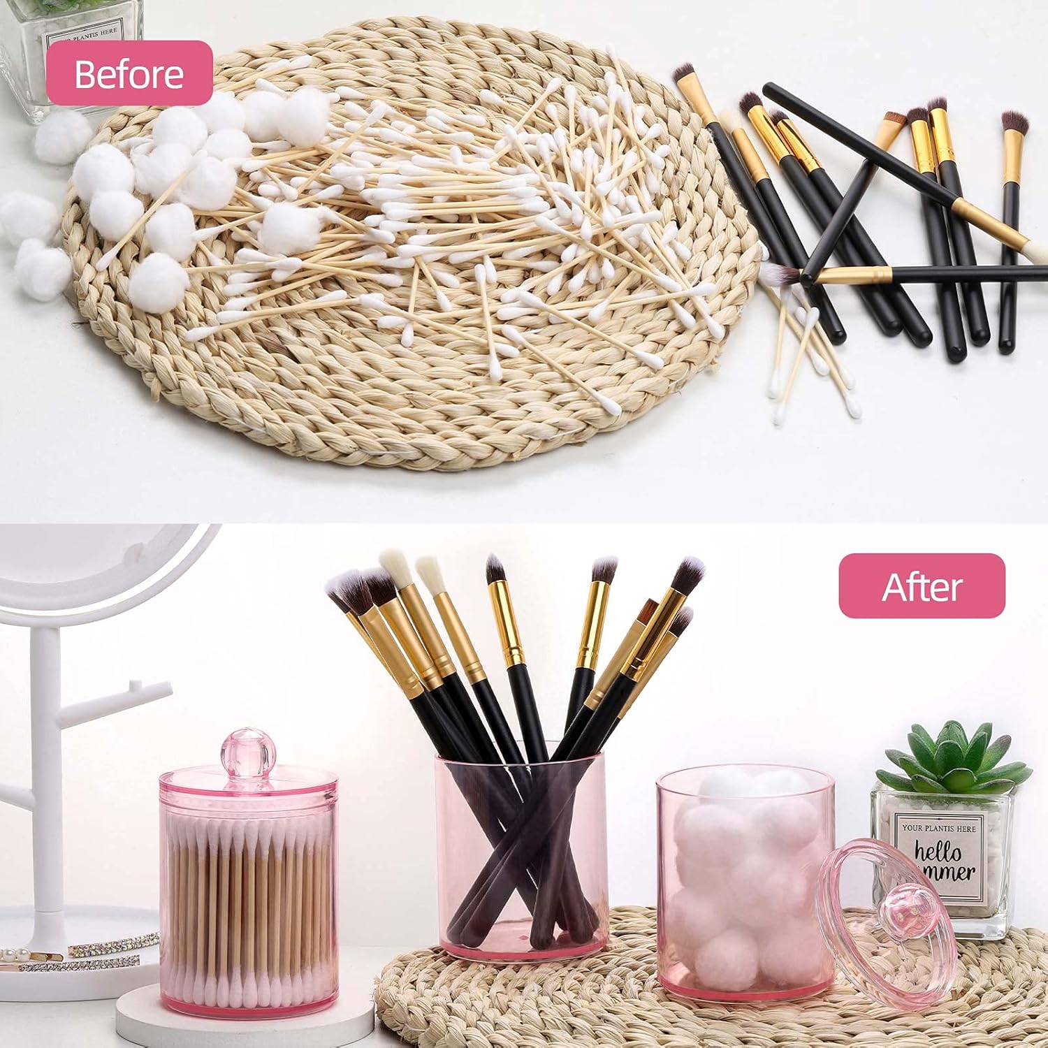 Tbestmax 3 Pack Cotton Swab Jar Holder Organizer