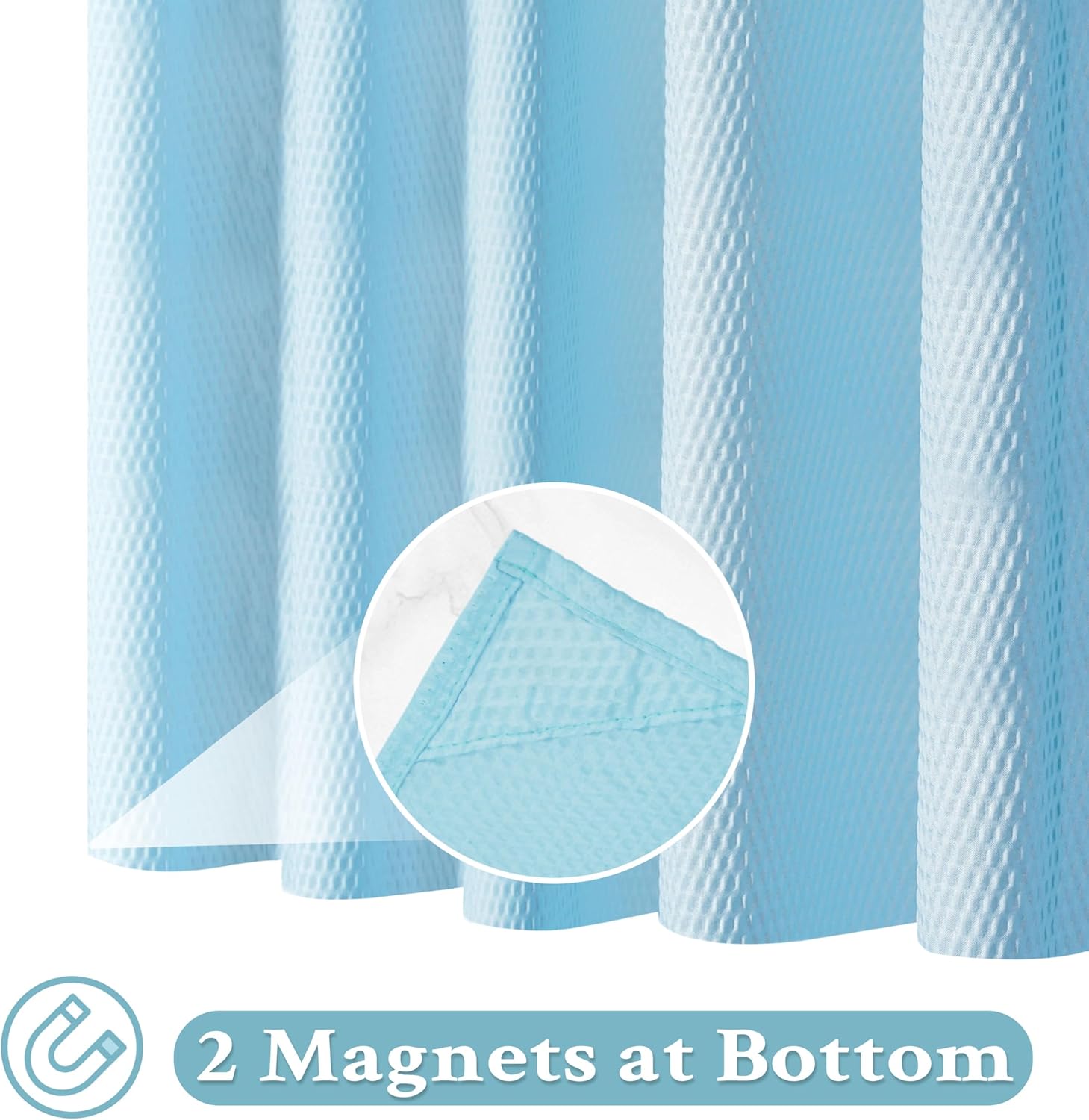 Tititex Solid Sky Blue Shower Curtain Liner with 2 Magnets 1