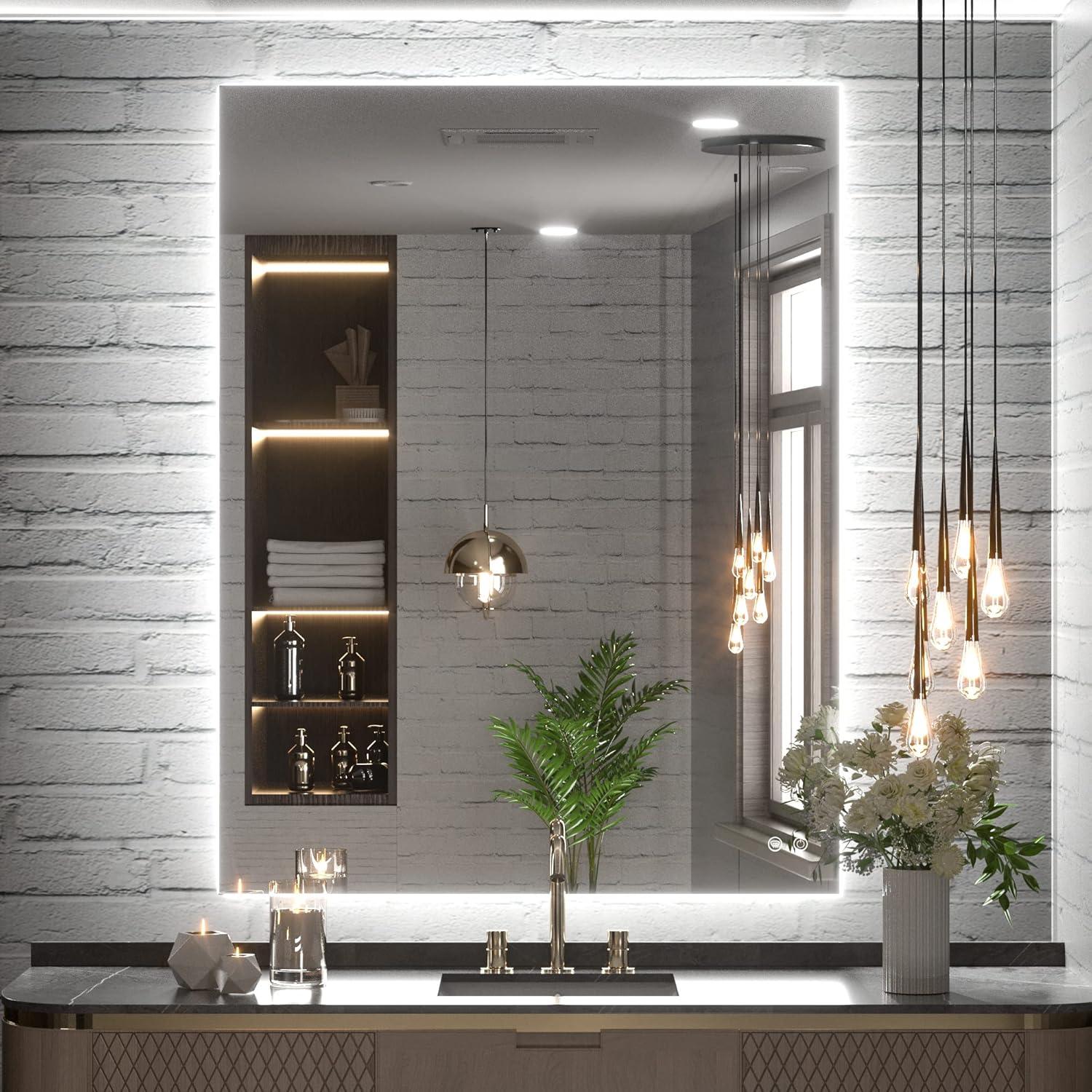 TETOTE 36x28 Inch LED Backlit Mirror with Light and Anti-Fog