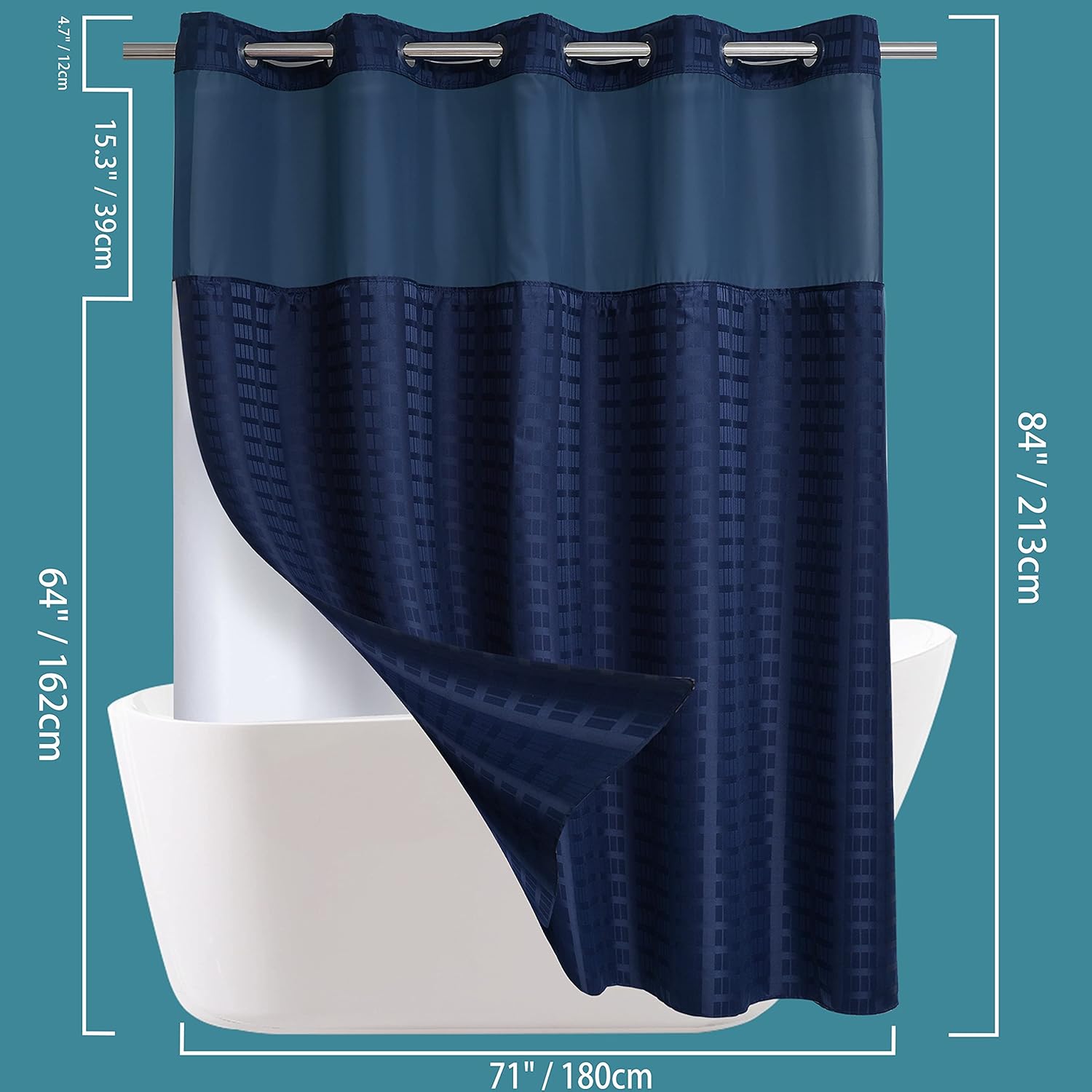 Conbo Mio Check Shower Curtain Liner Navy Blue 71x84
