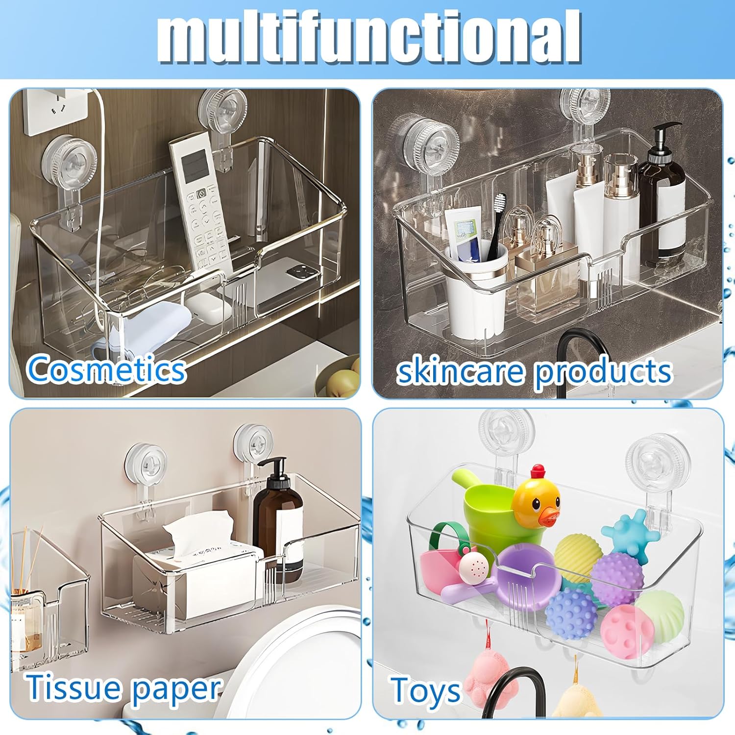 CIEOVO 2 Piece Clear Bath Toy Organizer with Suction Cup Hooks