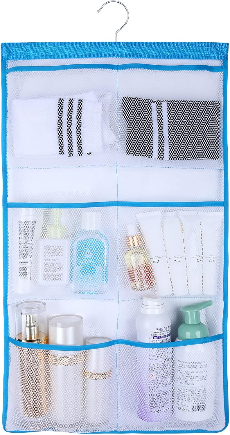 6 Storage Pockets Hanging Mesh Shower Caddy Blue 1