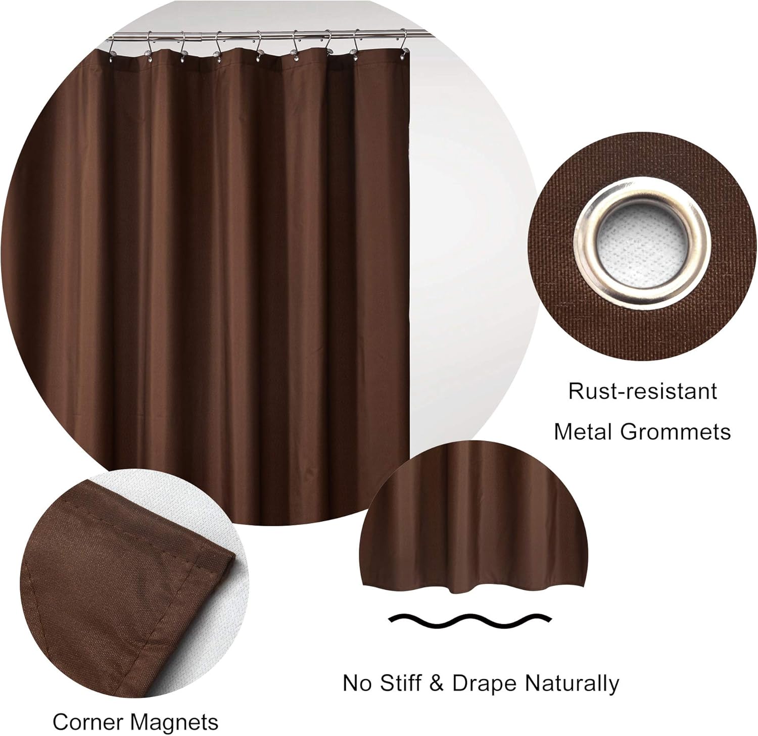 NY HOME Ultimate Waterproof Shower Liner 72x72 Brown
