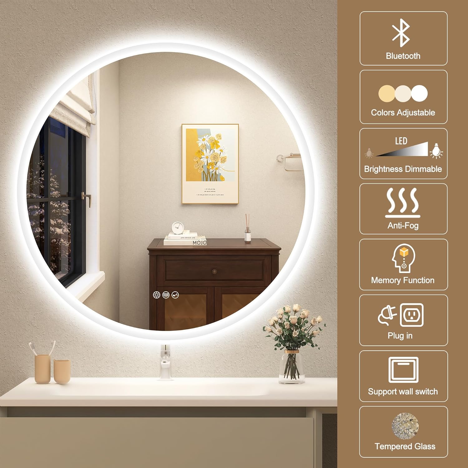 32 inch LED Bathroom Mirror with Bluetooth Speaker and Anti-Fog Light