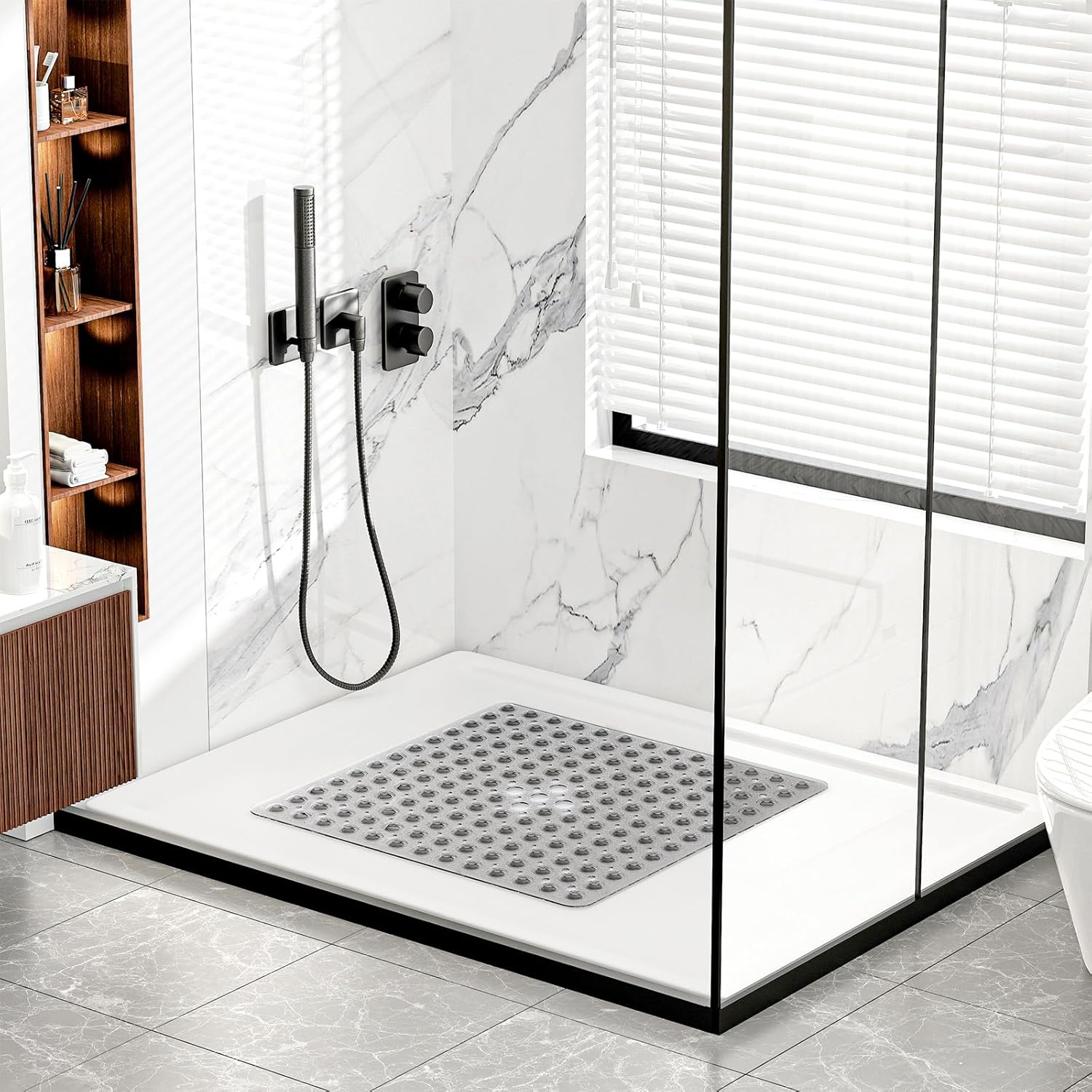 XIYUNTE Square Non Slip Bath Mat - 21x21inch Clear Grey