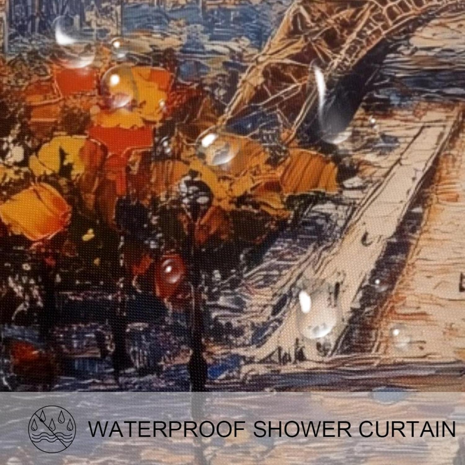 VAPOKF Oil Painting Tower Maple Trees Shower Curtain