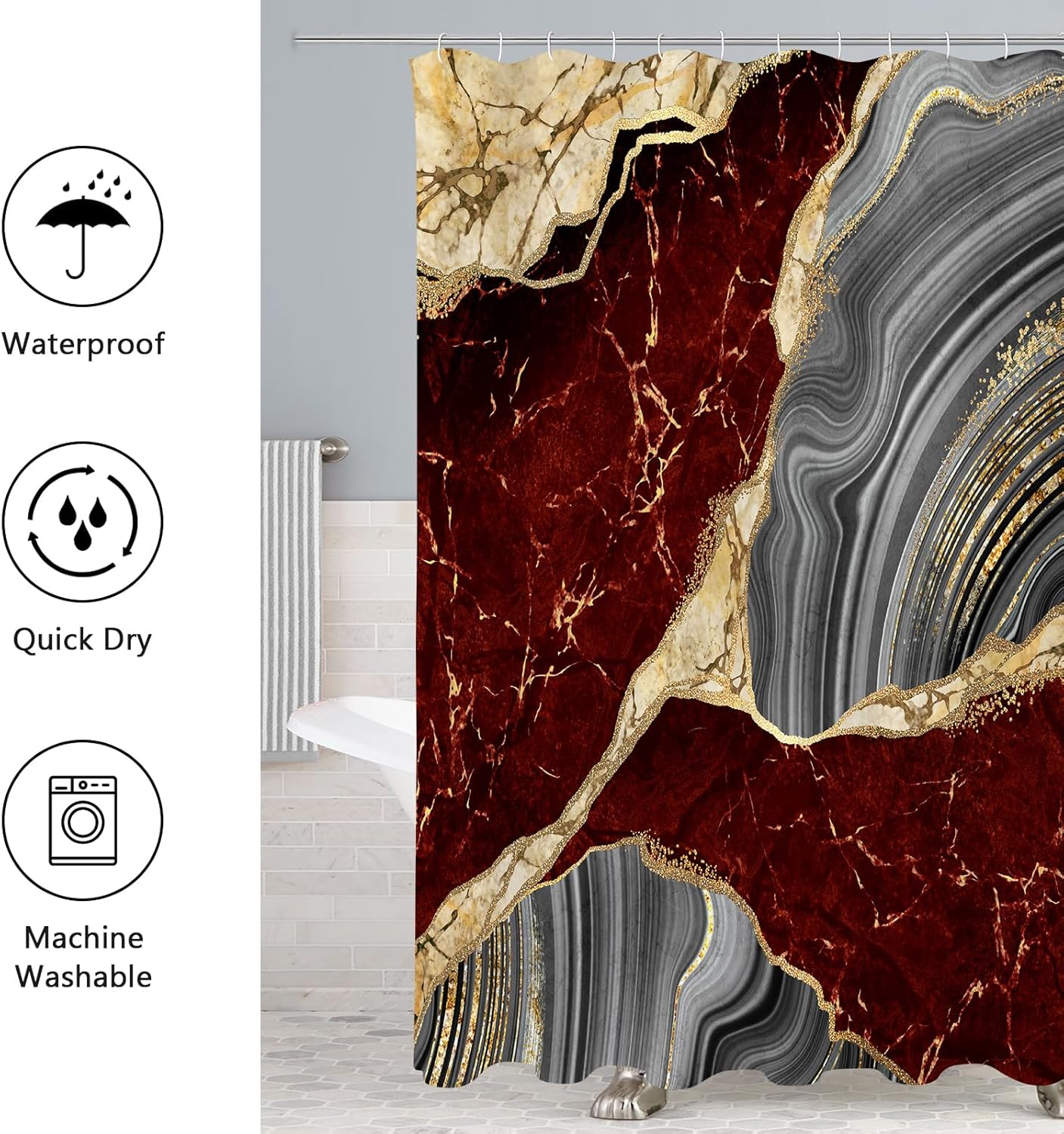 Gibelle 4 Pcs Marble Shower Curtain Set