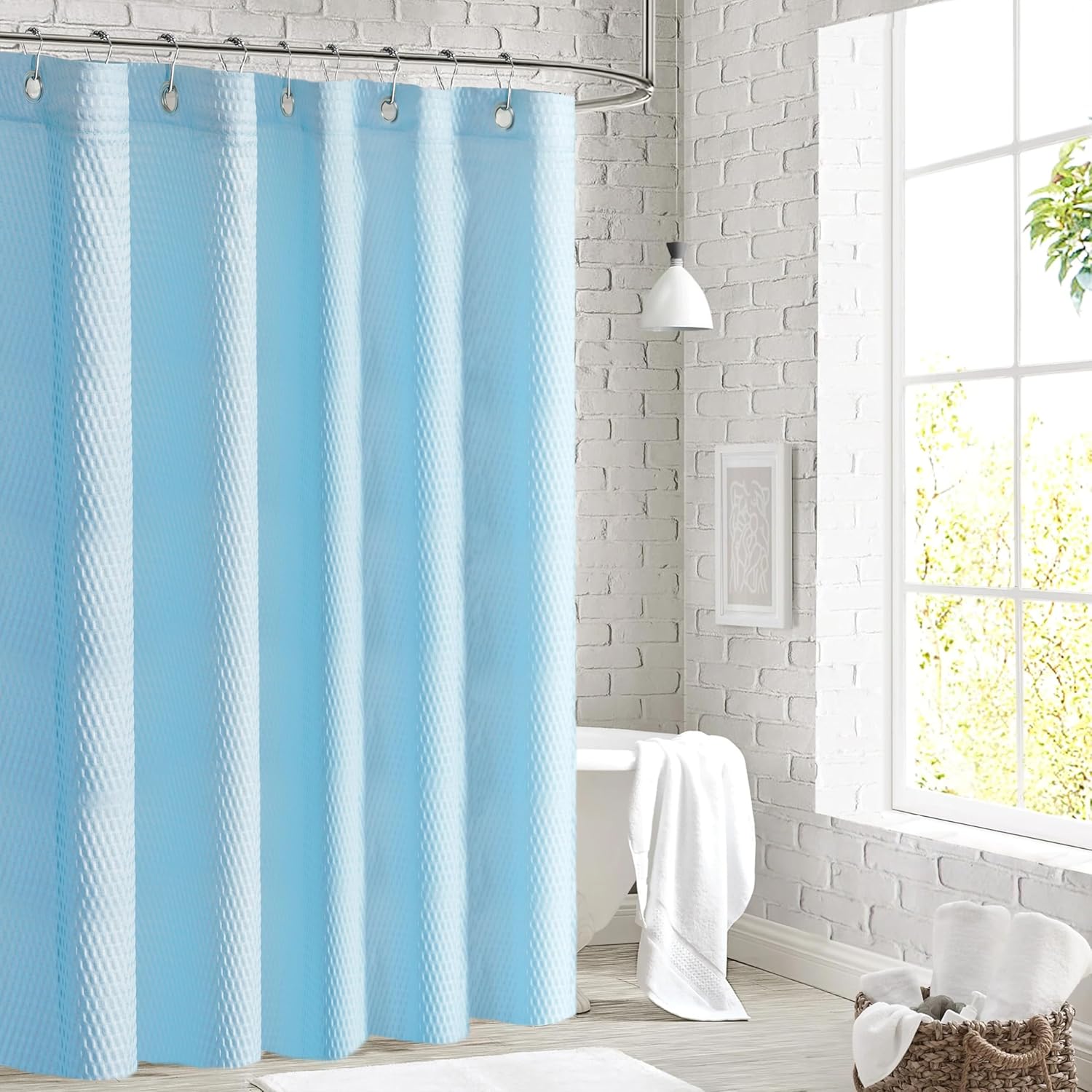 Tititex Solid Sky Blue Shower Curtain Liner with 2 Magnets 1