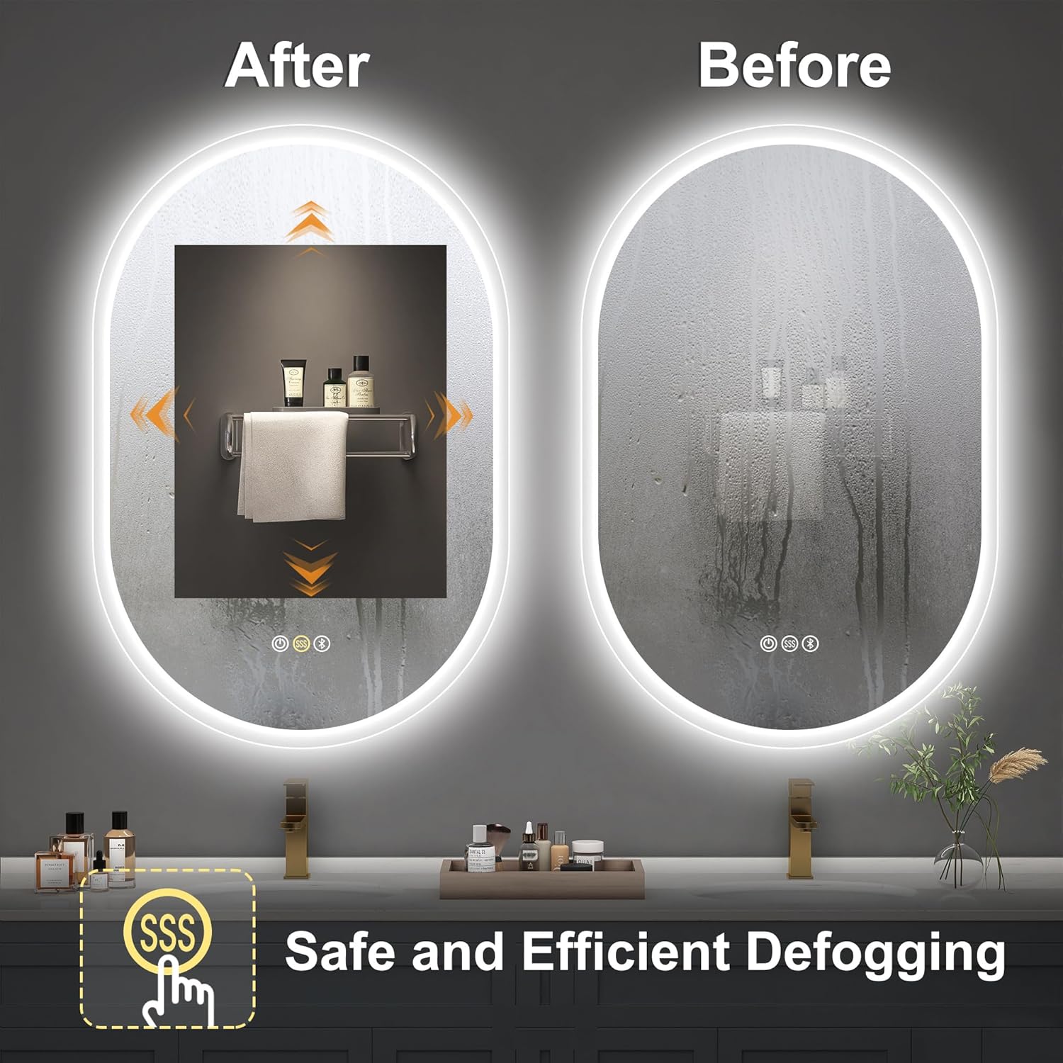 Sbagno 2pcs 24x36 Oval LED Bathroom Mirror with Lights