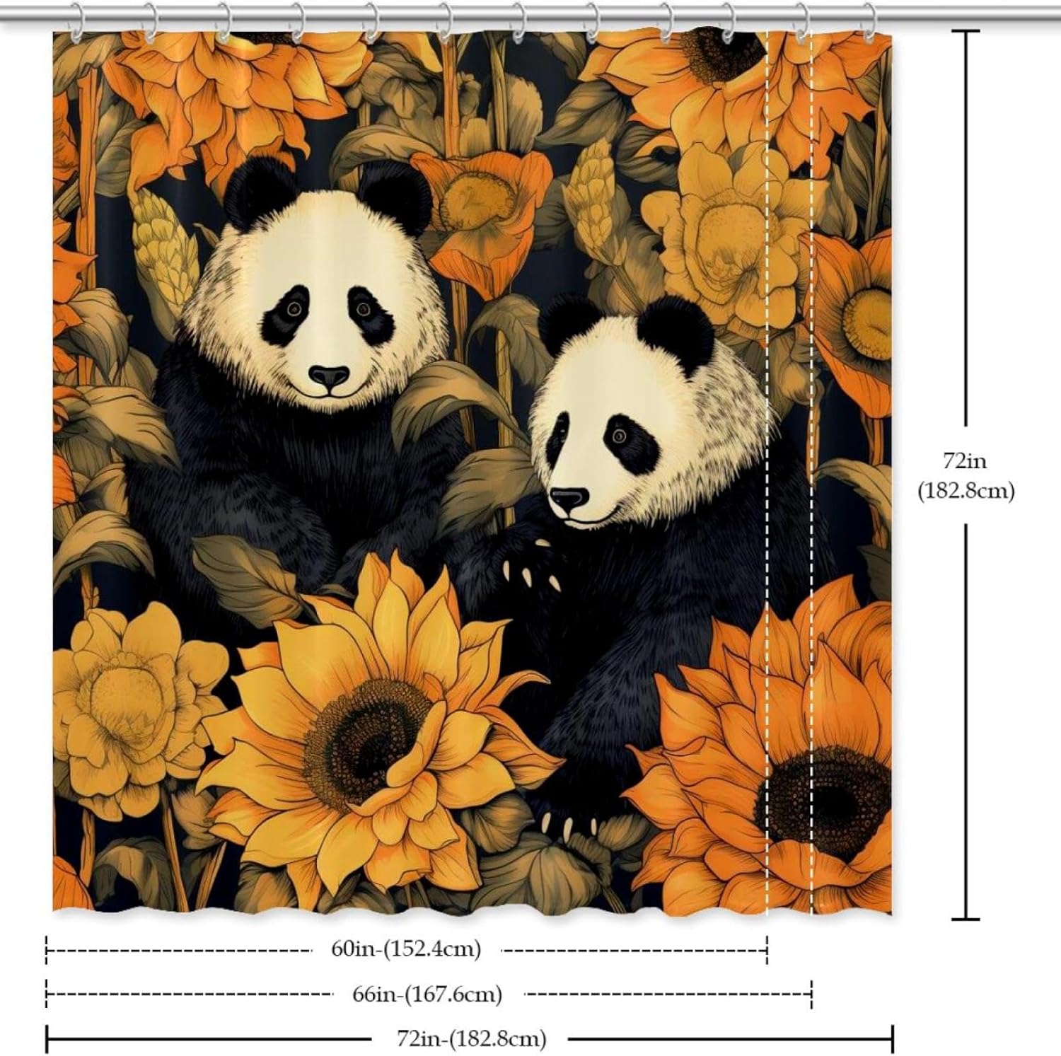 VAPOKF Two Panda Shower Curtain Set with 12 Hooks - 60x72 Inches