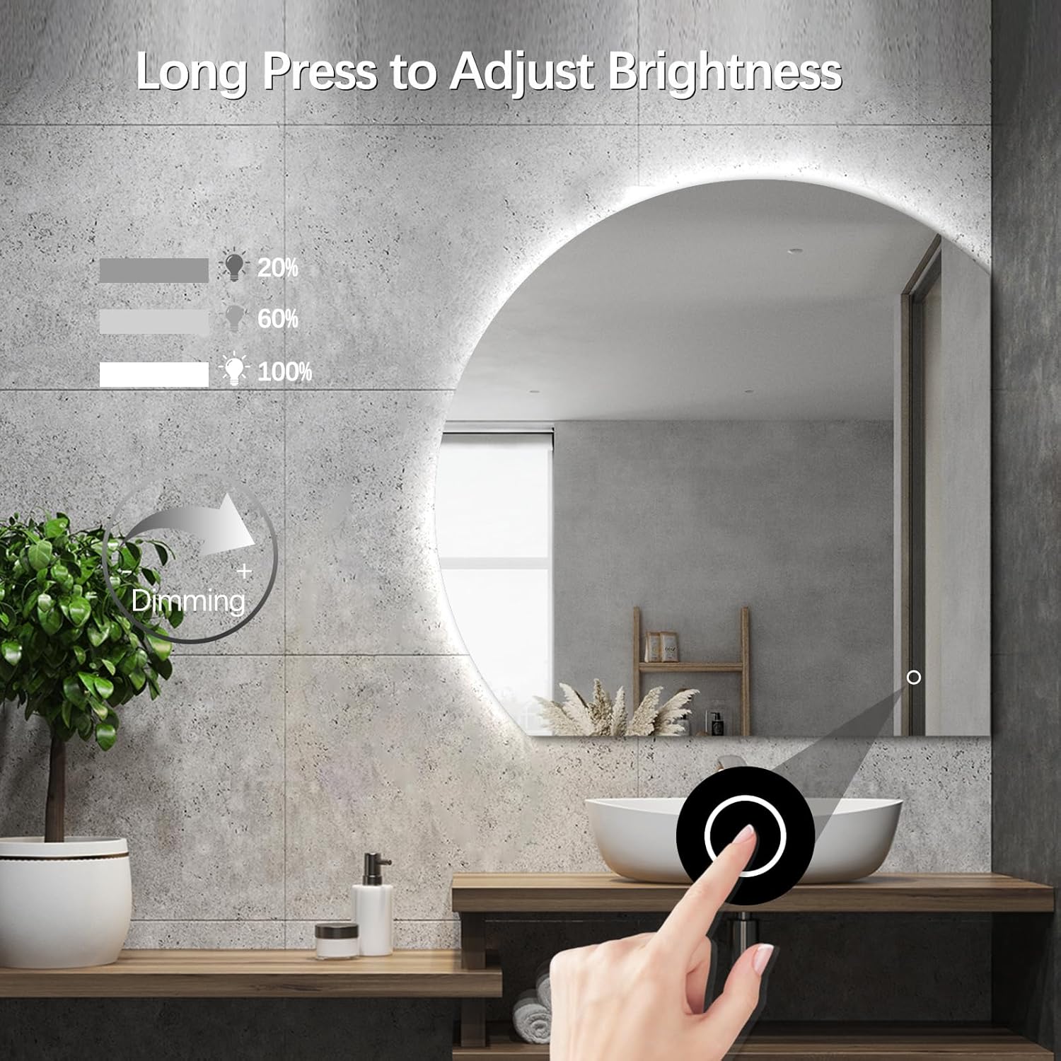 Niccy 43 Inch Half Moon LED Mirror for Bathroom