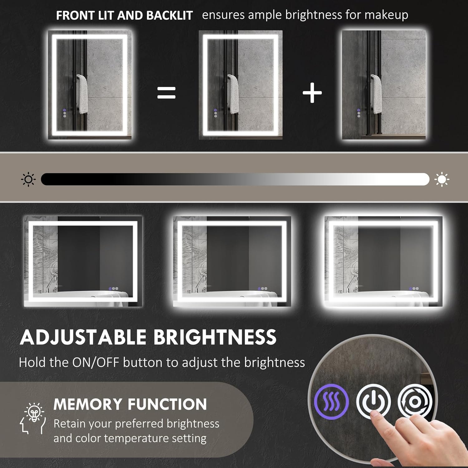 HOMCOM 35x28 Inch Dimmable LED Bathroom Mirror with Lights