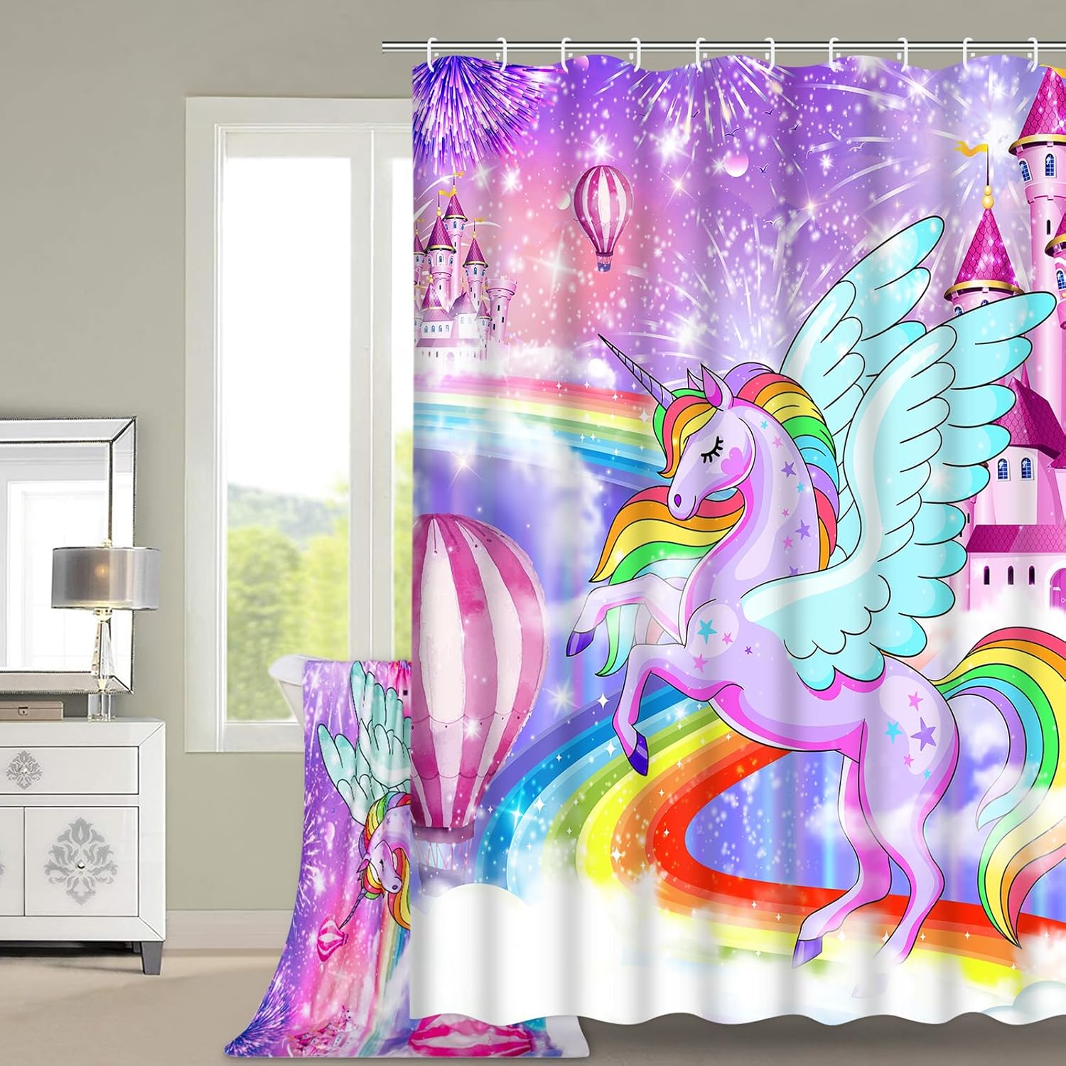 Alishomtll 7 Pcs Unicorn Girls Bathroom Set