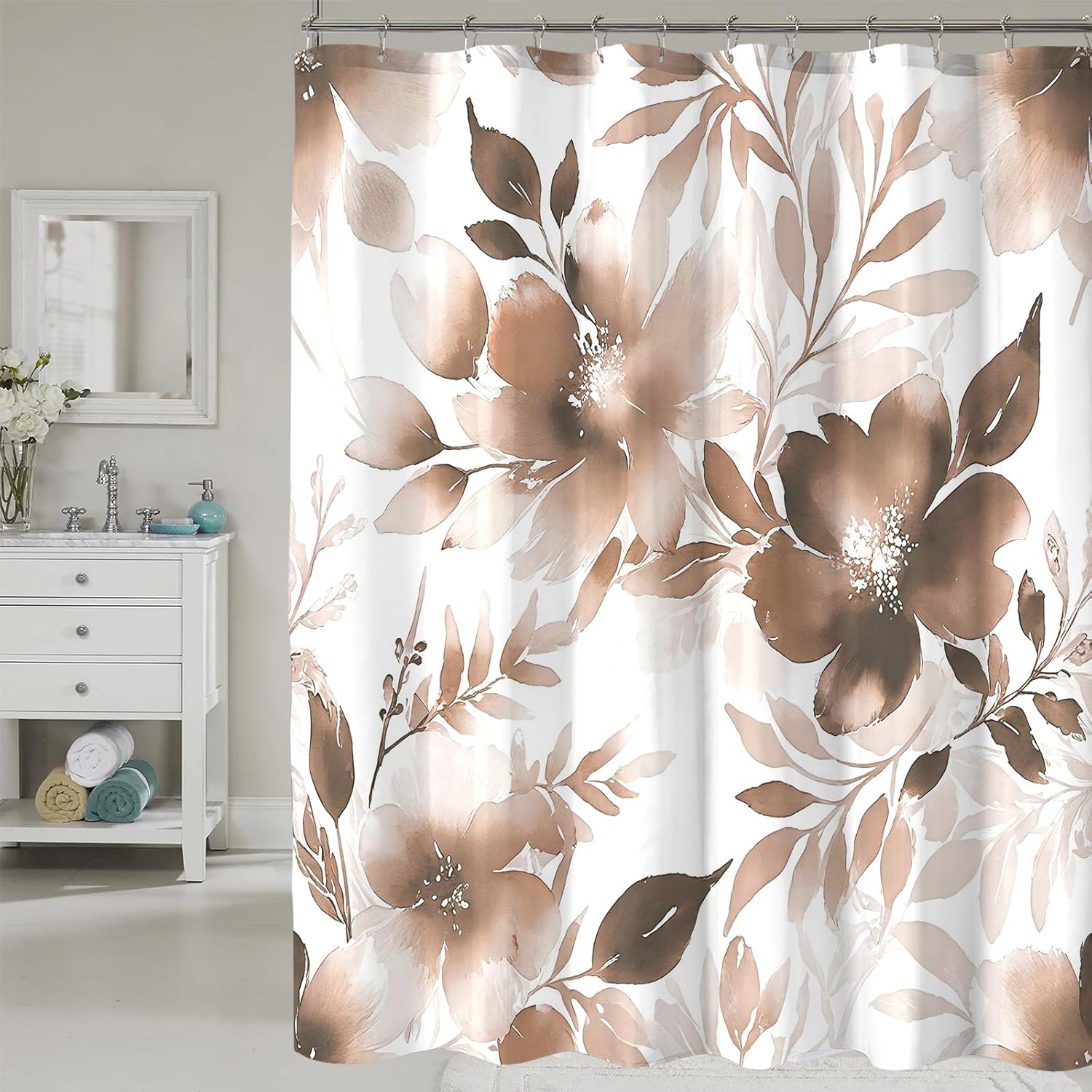 COSEVIER Floral Shower Curtain 72x72 Inch Brown