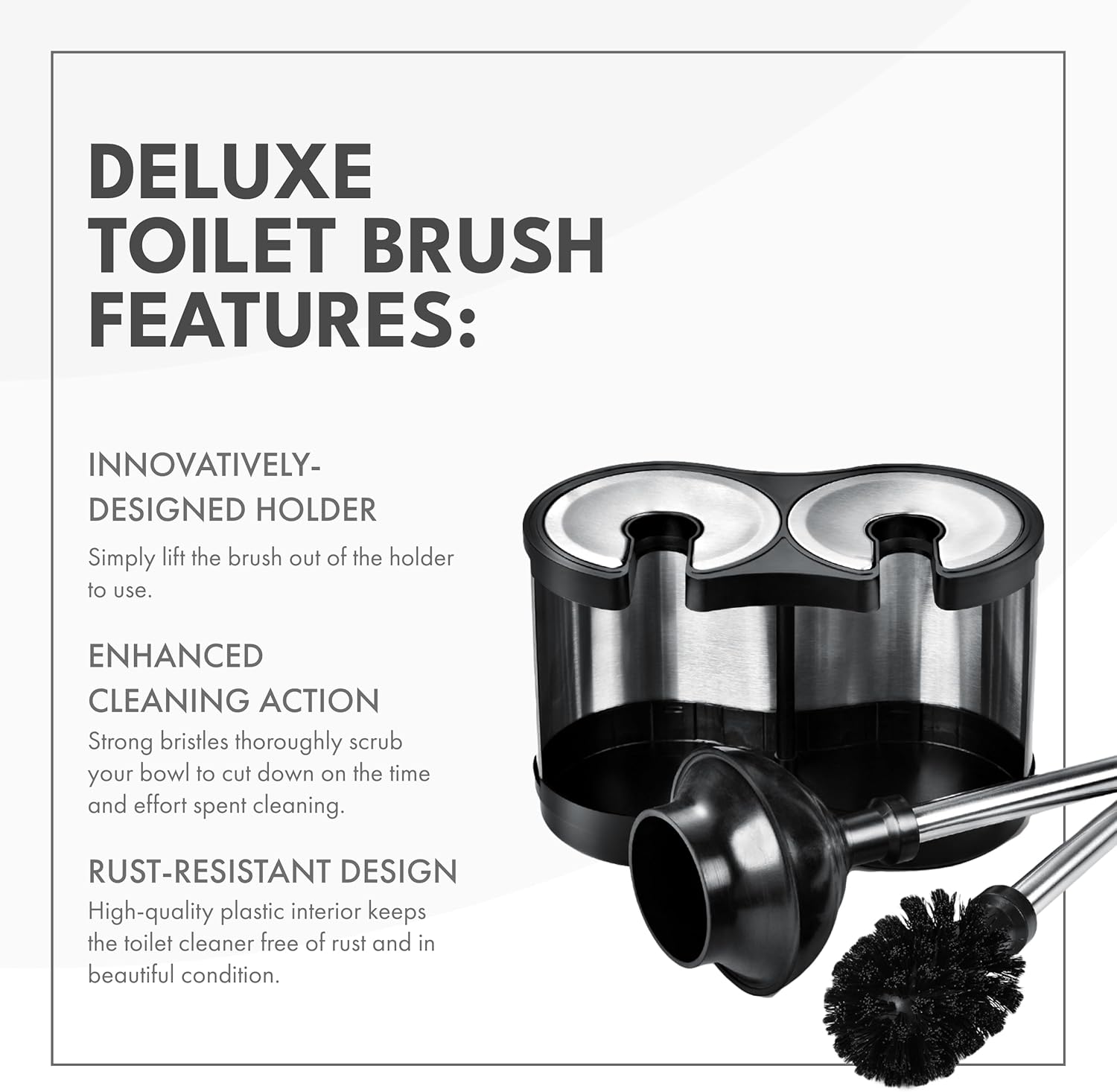 Modern Deluxe Freestanding Toilet Brush and Plunger Combo